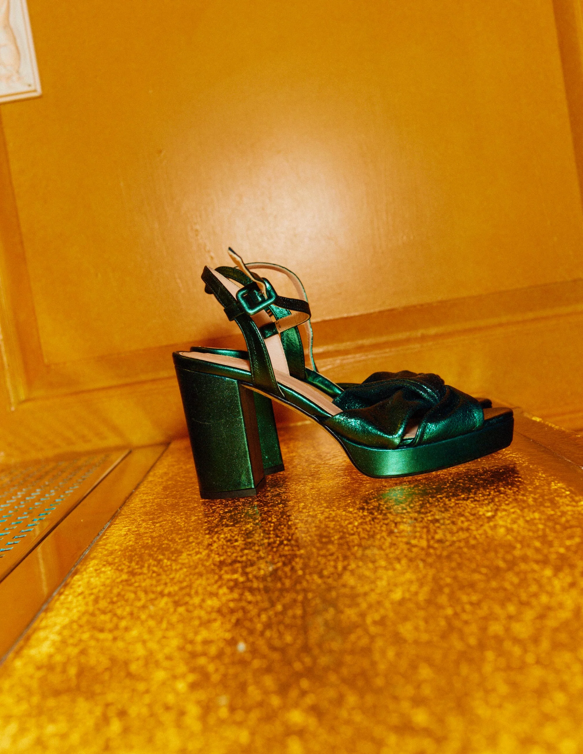 Twist Front Platform Sandals-Winter Green Metallic Leather - Image 5