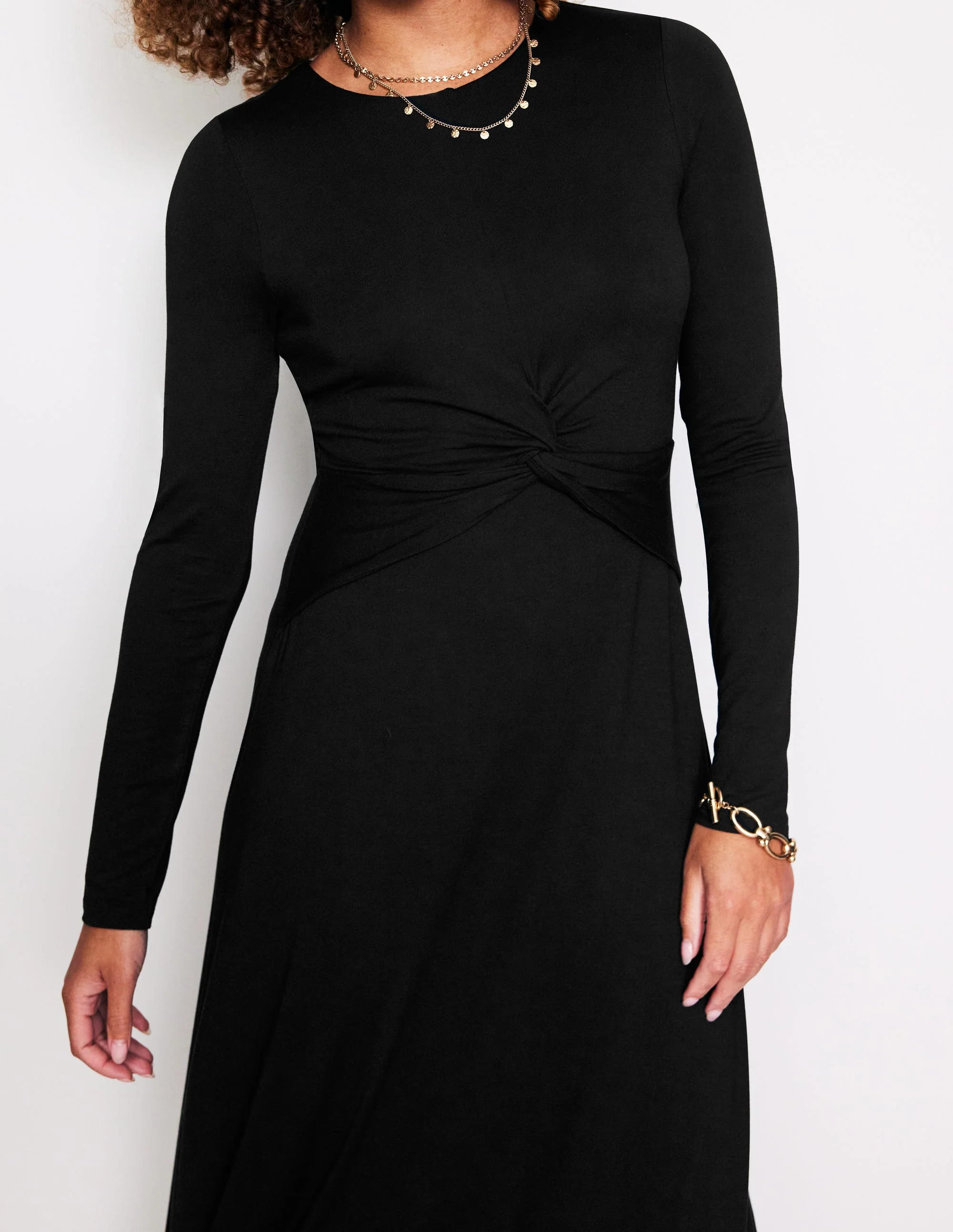 Twisted Waist Jersey Dress-Black - Image 2