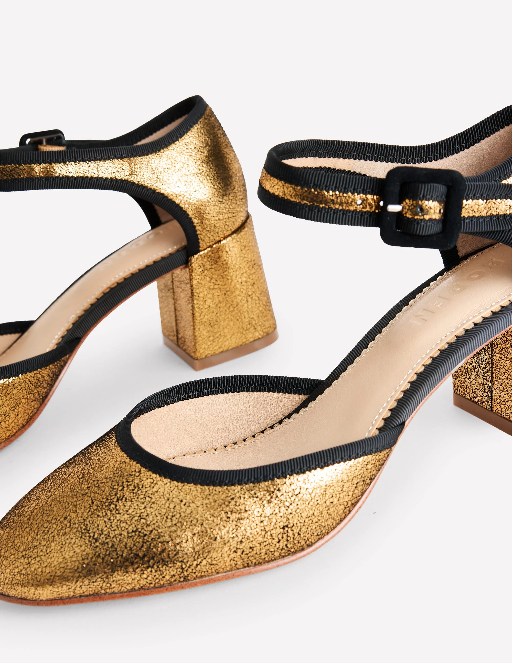 Two Part Block Heel Pumps-Gold Metallic Leather - Image 4