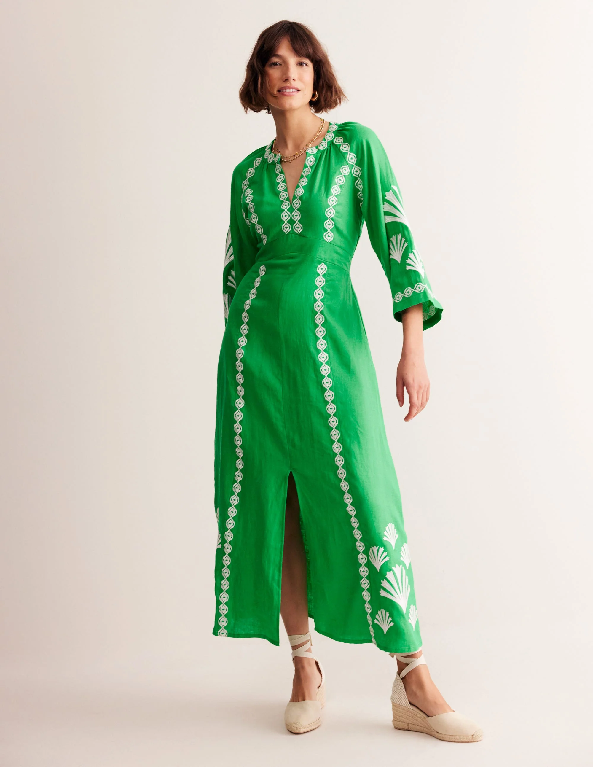 Una Linen Midi Dress-Bright Green - Image 2