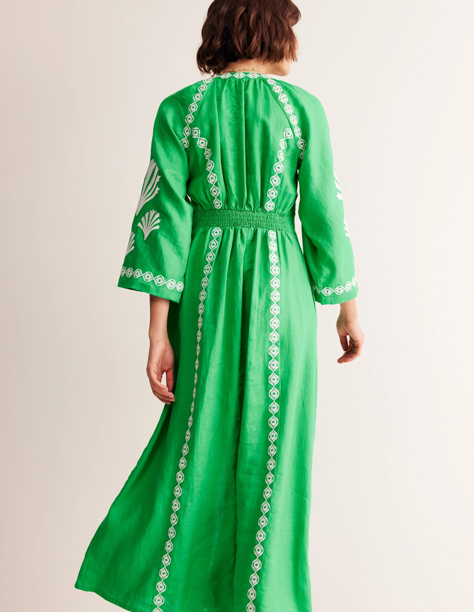 Una Linen Midi Dress-Bright Green - Image 4