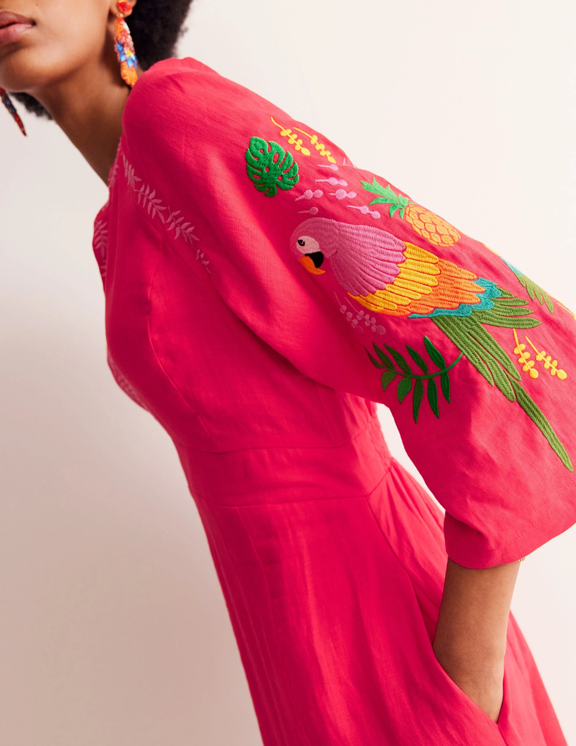 Una Linen Midi Dress-Hibiscus - Image 2