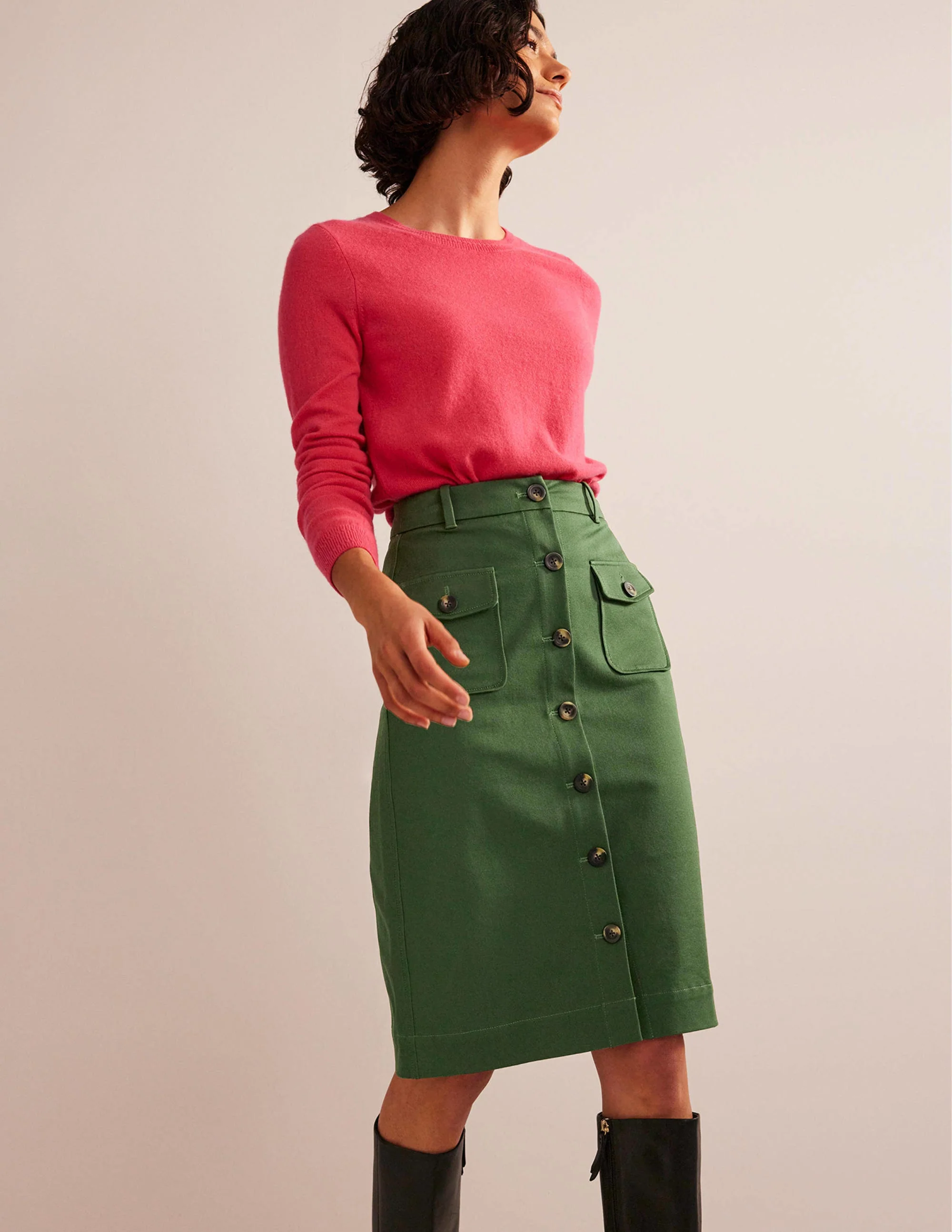 Utility Pocket Midi Skirt-Winter Green