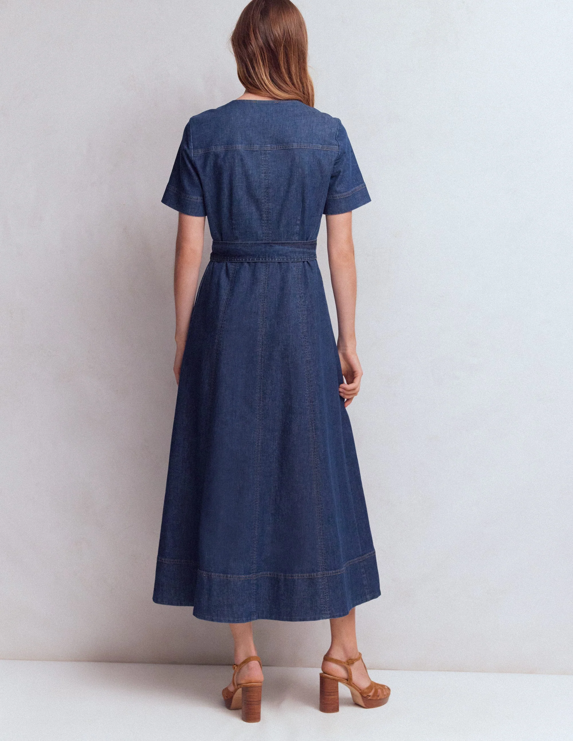 V-Neck Denim Dress-Mid Vintage - Image 3