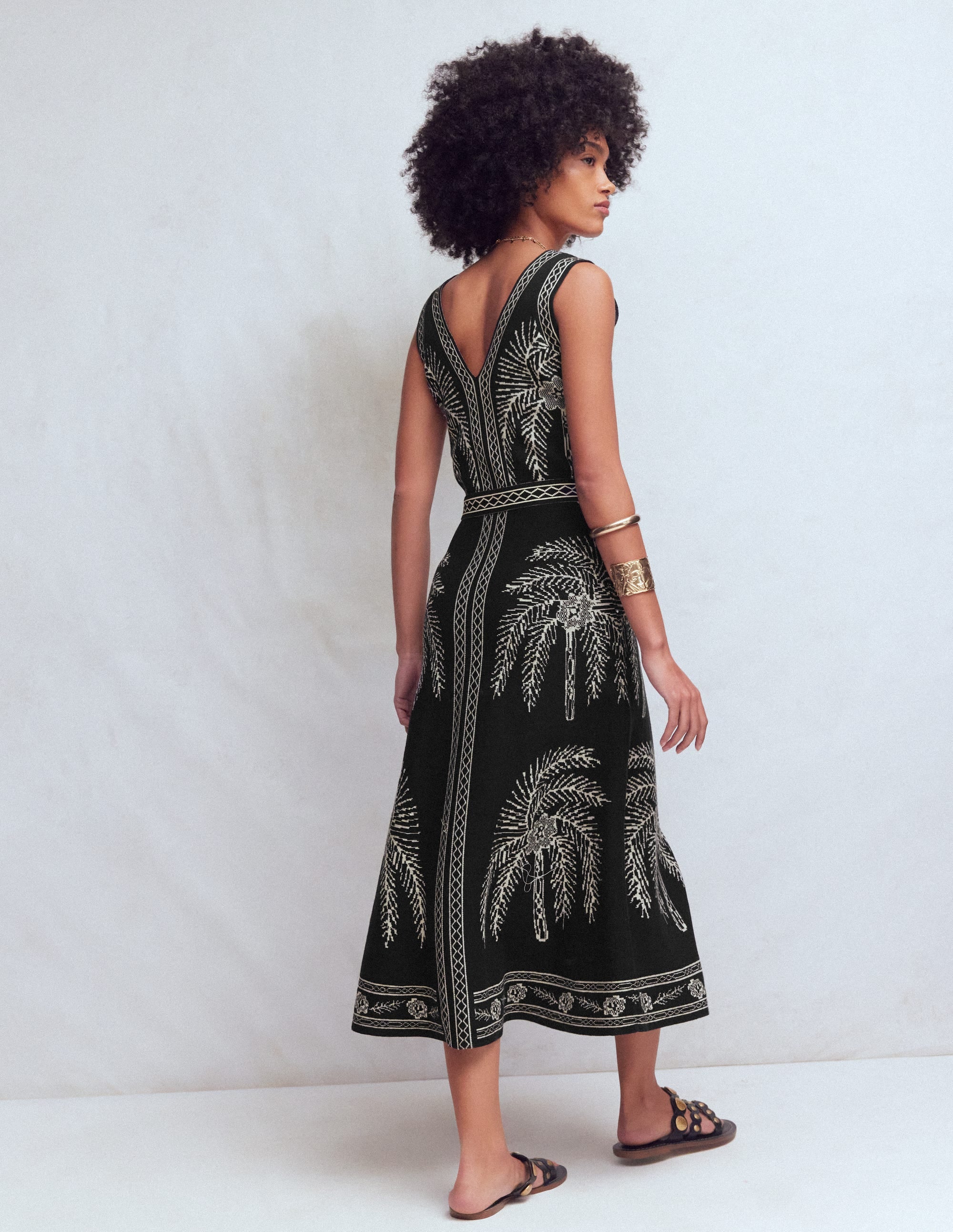 V Neck Jacquard Dress-Palm Jacquard - Image 3