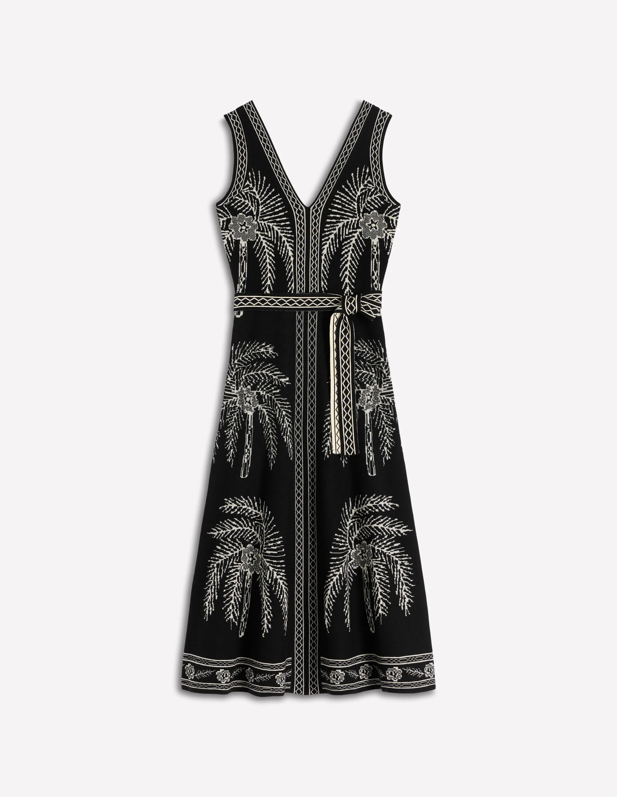 V Neck Jacquard Dress-Palm Jacquard - Image 8