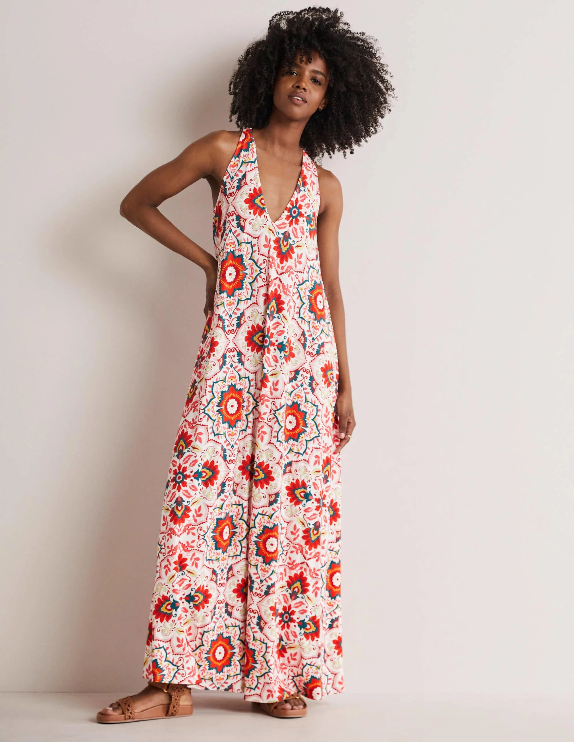 V-Neck Jersey Maxi Dress-Multi, Bloomsbury