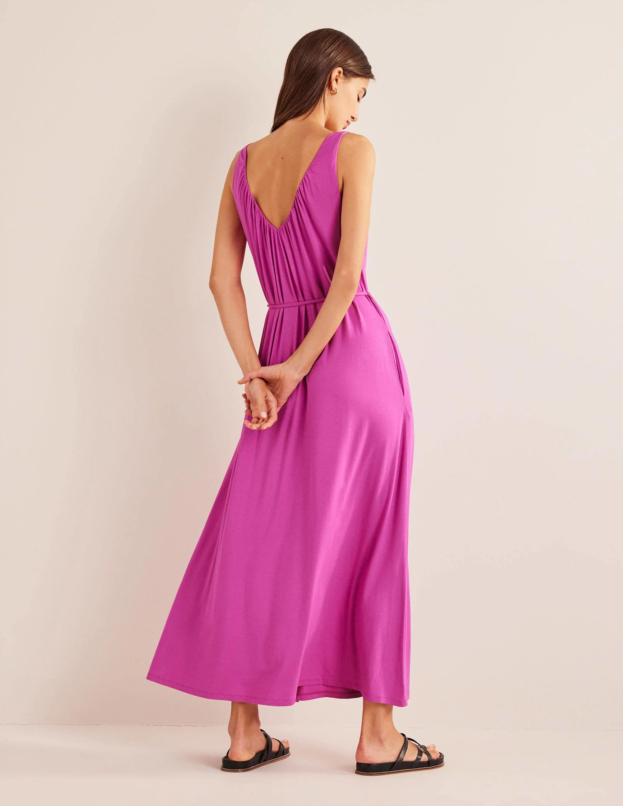 V-Neck Jersey Maxi Dress-Rose Violet - Image 3