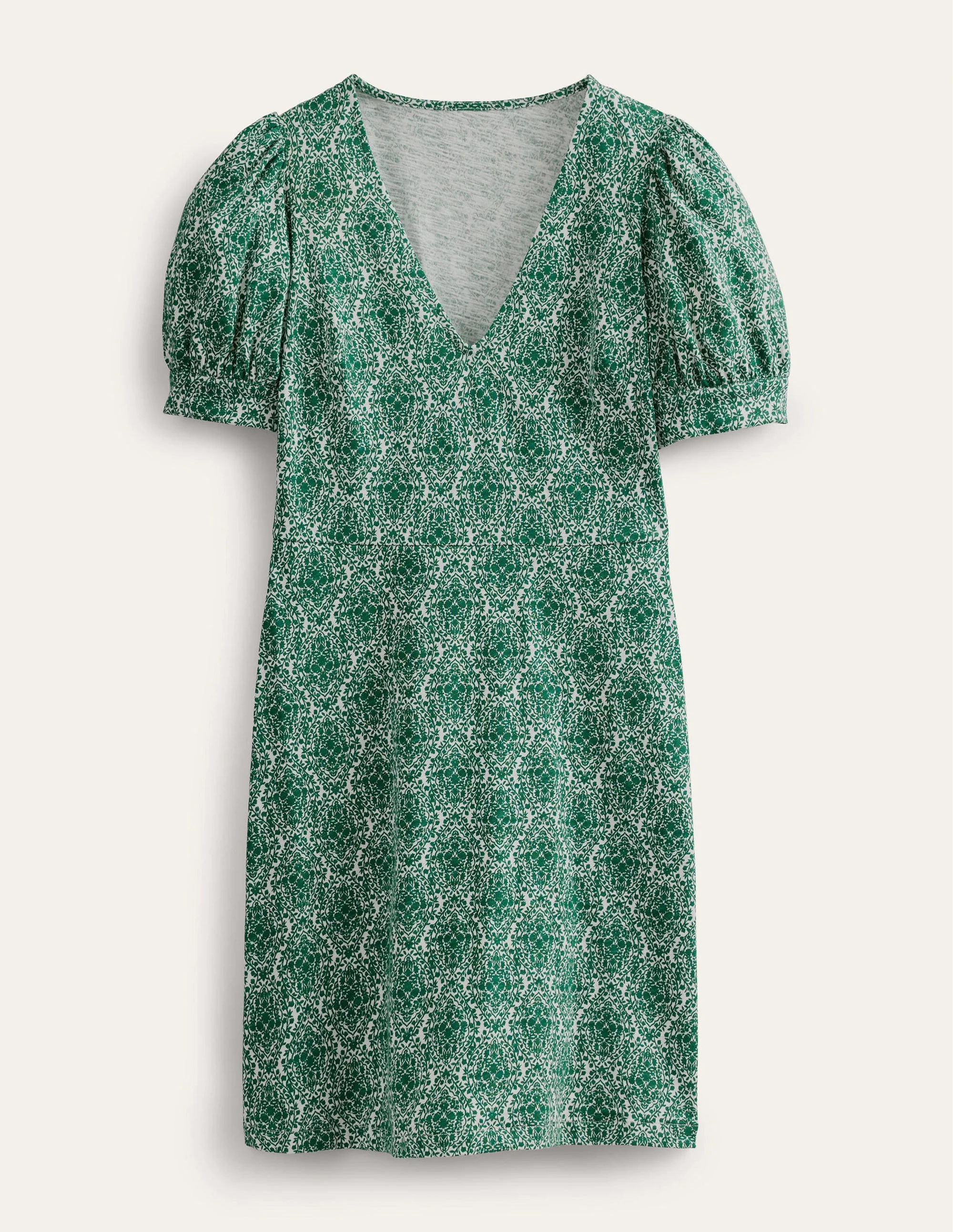 V-Neck Jersey Mini Dress-Bottle Green, Vine Terrace - Image 5