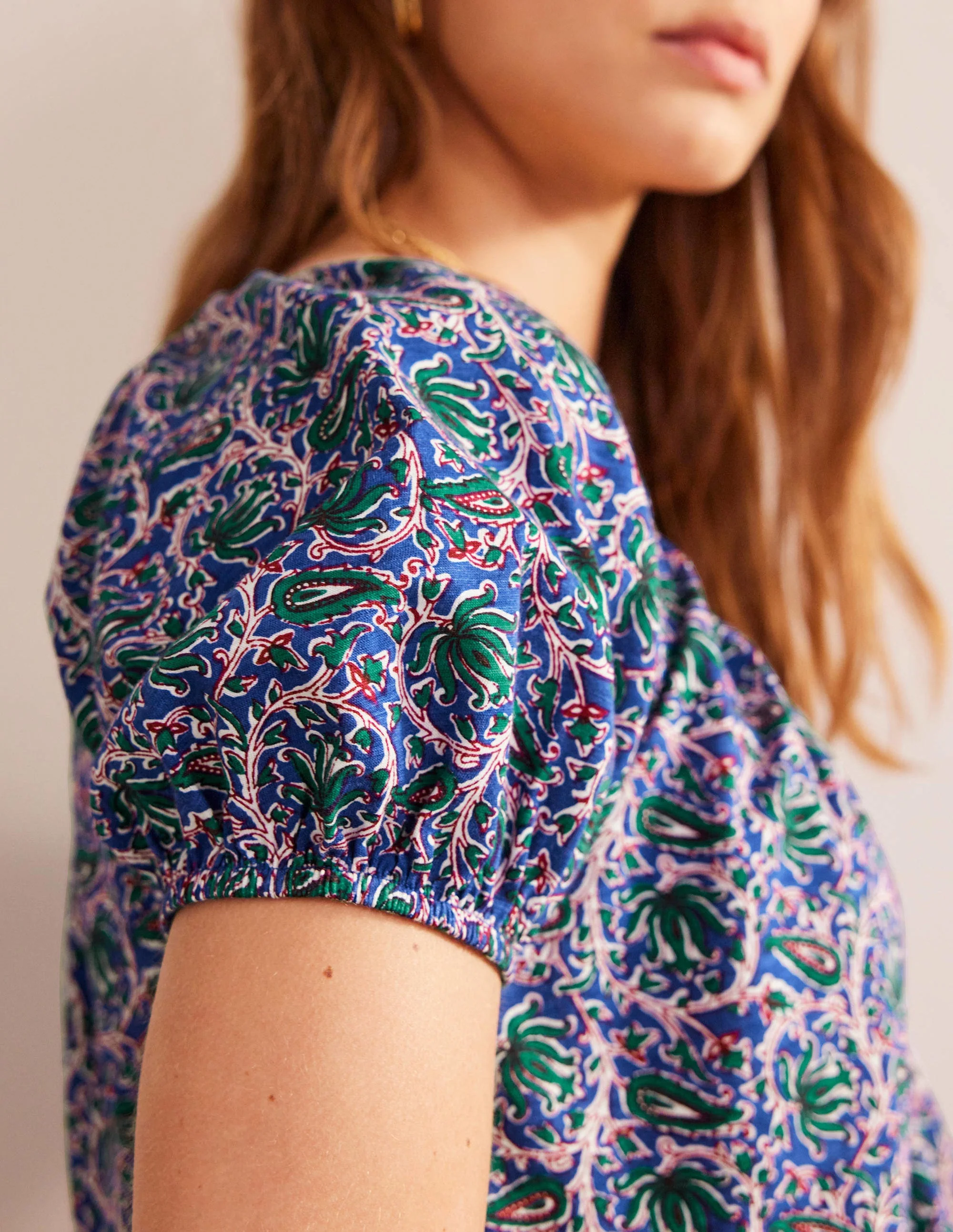 V-Neck Jersey Swing Top-Blue Wave, Botanic Vine - Image 2
