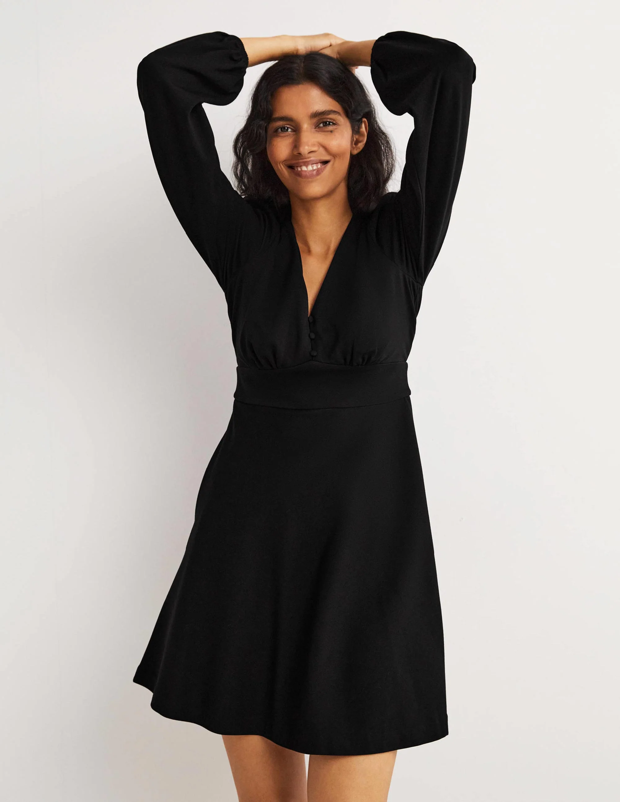 V-Neck Jersey Tea Dress-Black - Image 4