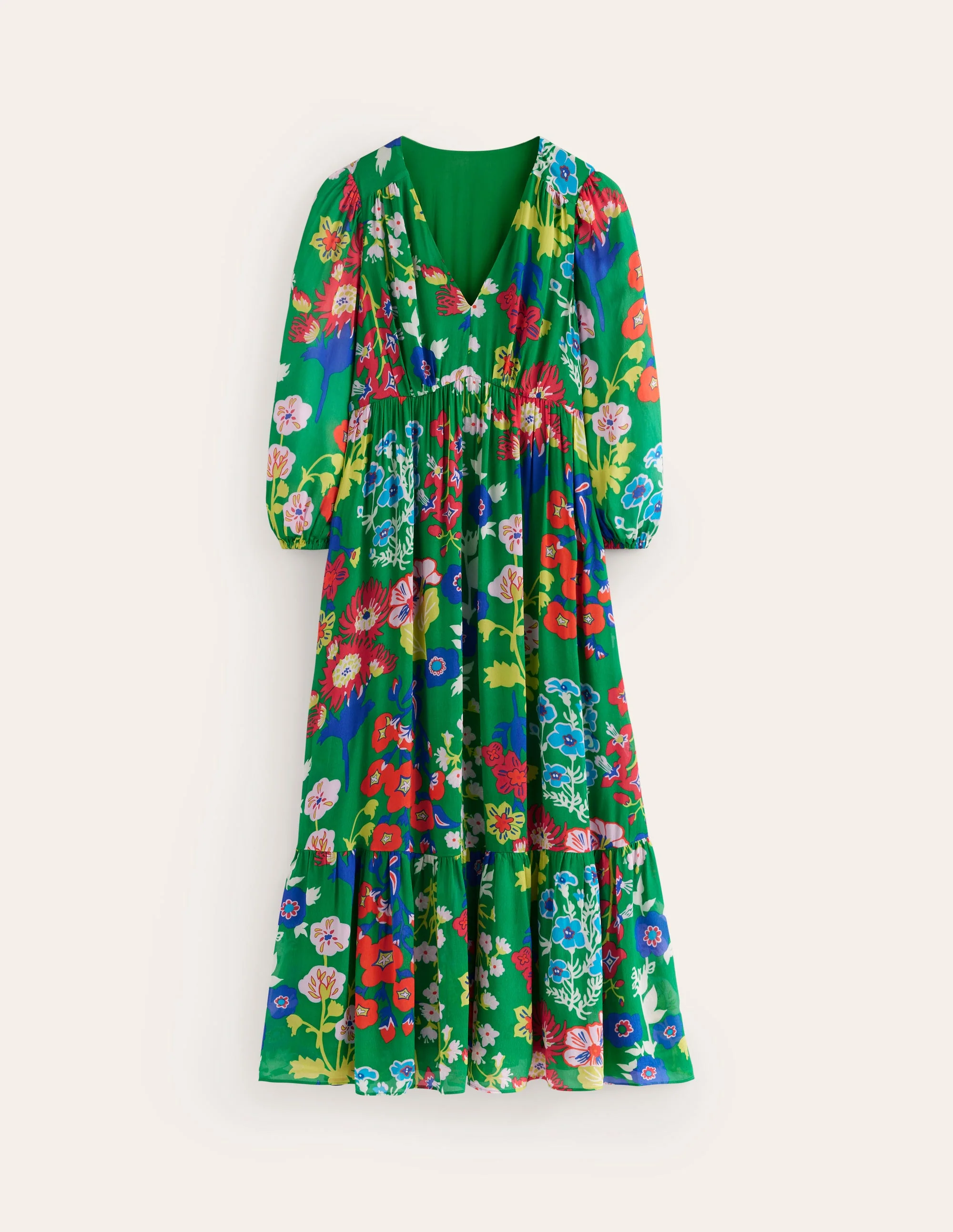 V Neck Puff Maxi Dress-Green Tambourine, Wild Flower - Image 7