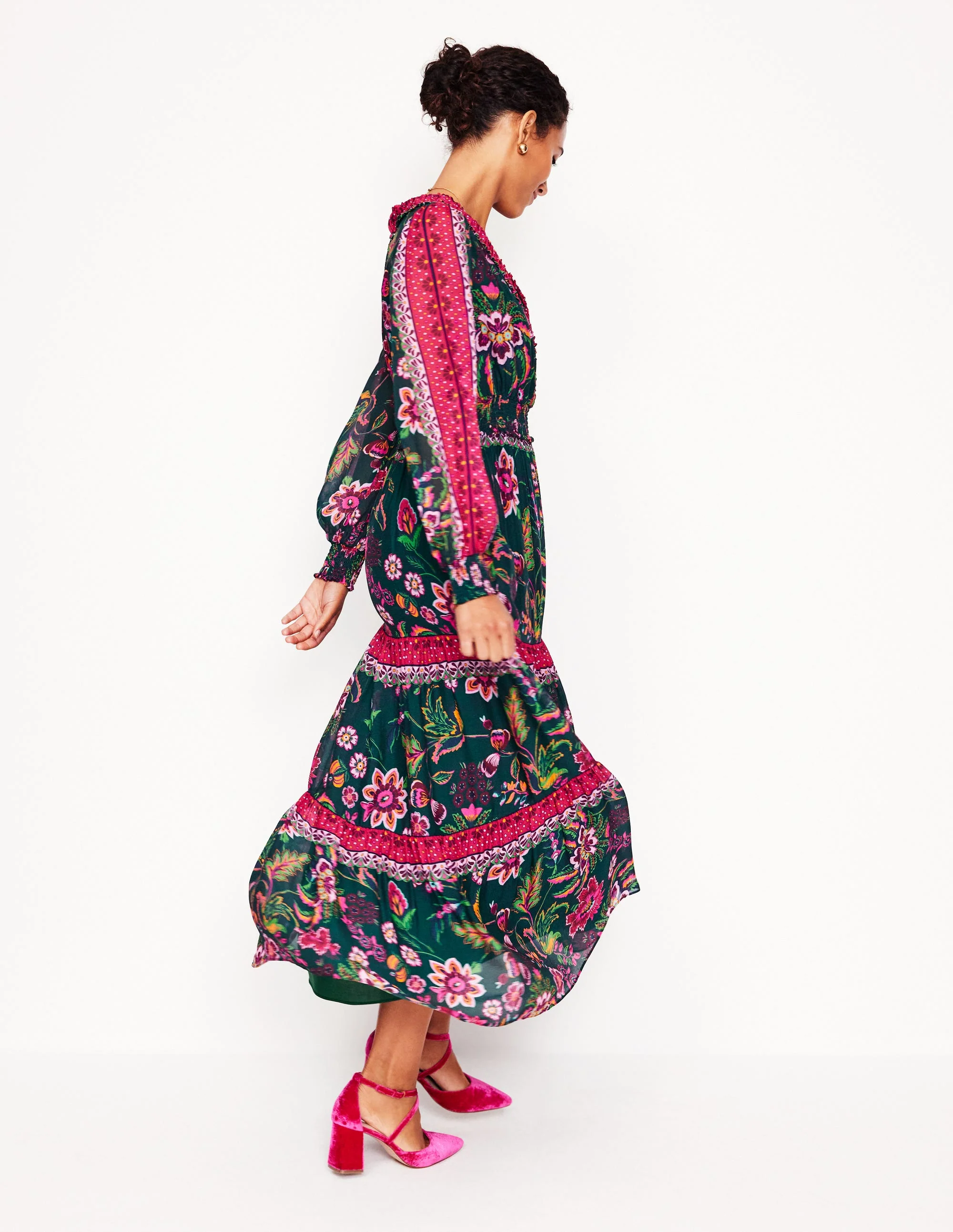 V-Neck Ruffle Maxi Dress-Multi, Blossom Flourish - Image 4
