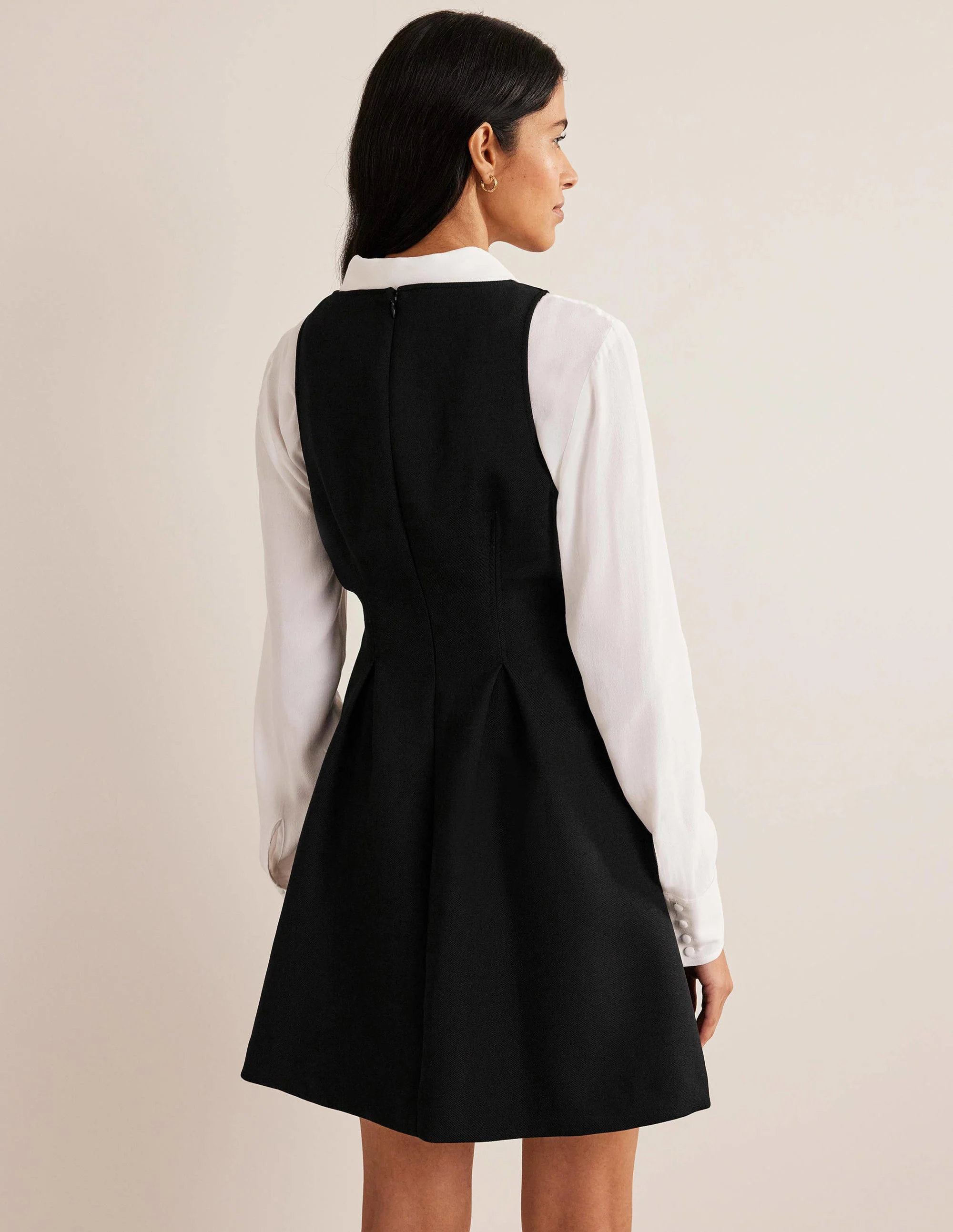 V-Neck Skater Mini Dress-Black - Image 3