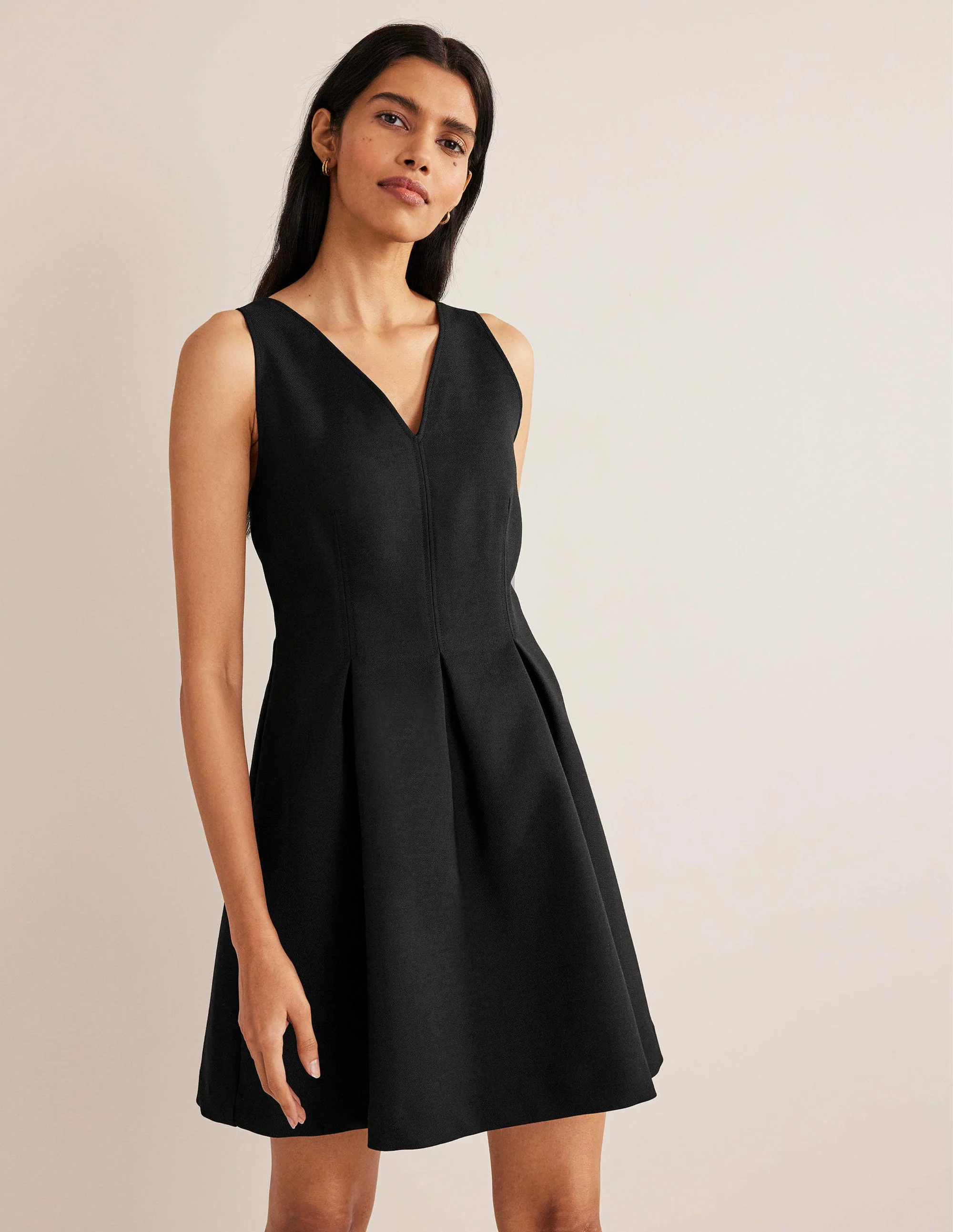 V-Neck Skater Mini Dress-Black - Image 4