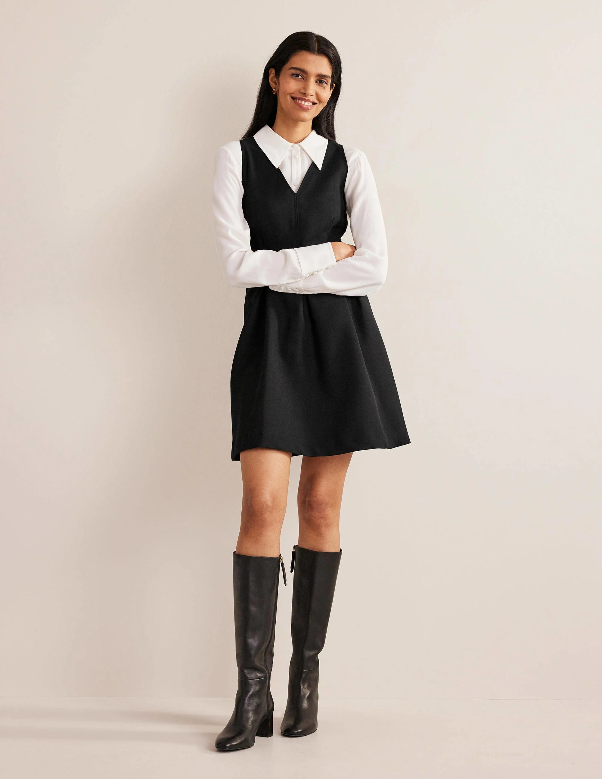 V-Neck Skater Mini Dress-Black - Image 5