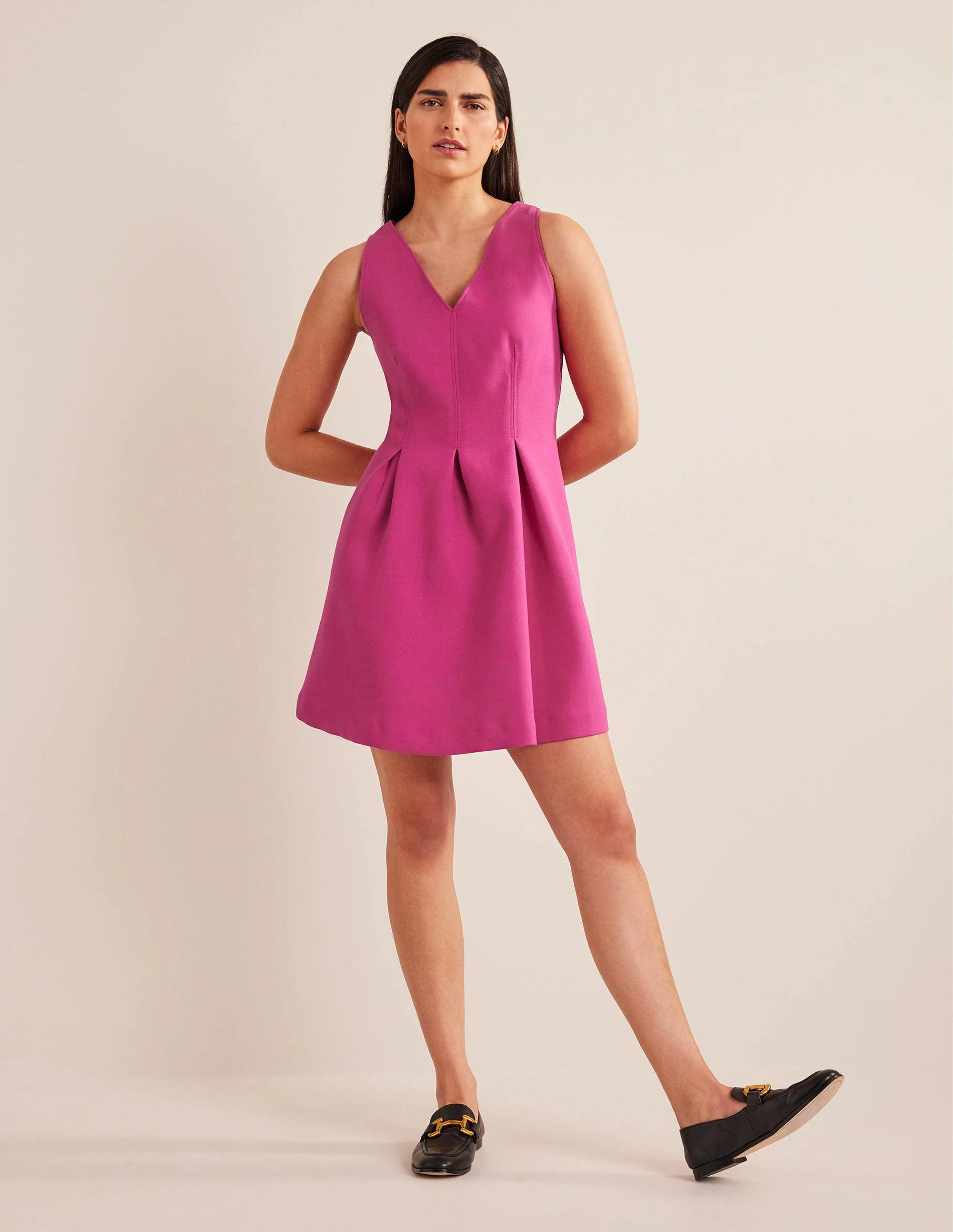 V-Neck Skater Mini Dress-Virtual Pink - Image 4