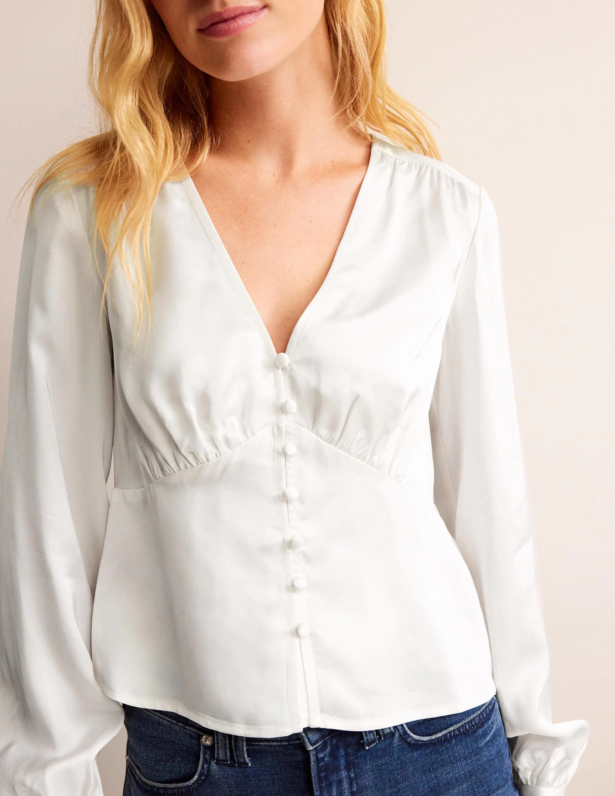 V-Neck Tea Blouse-Ivory - Image 2