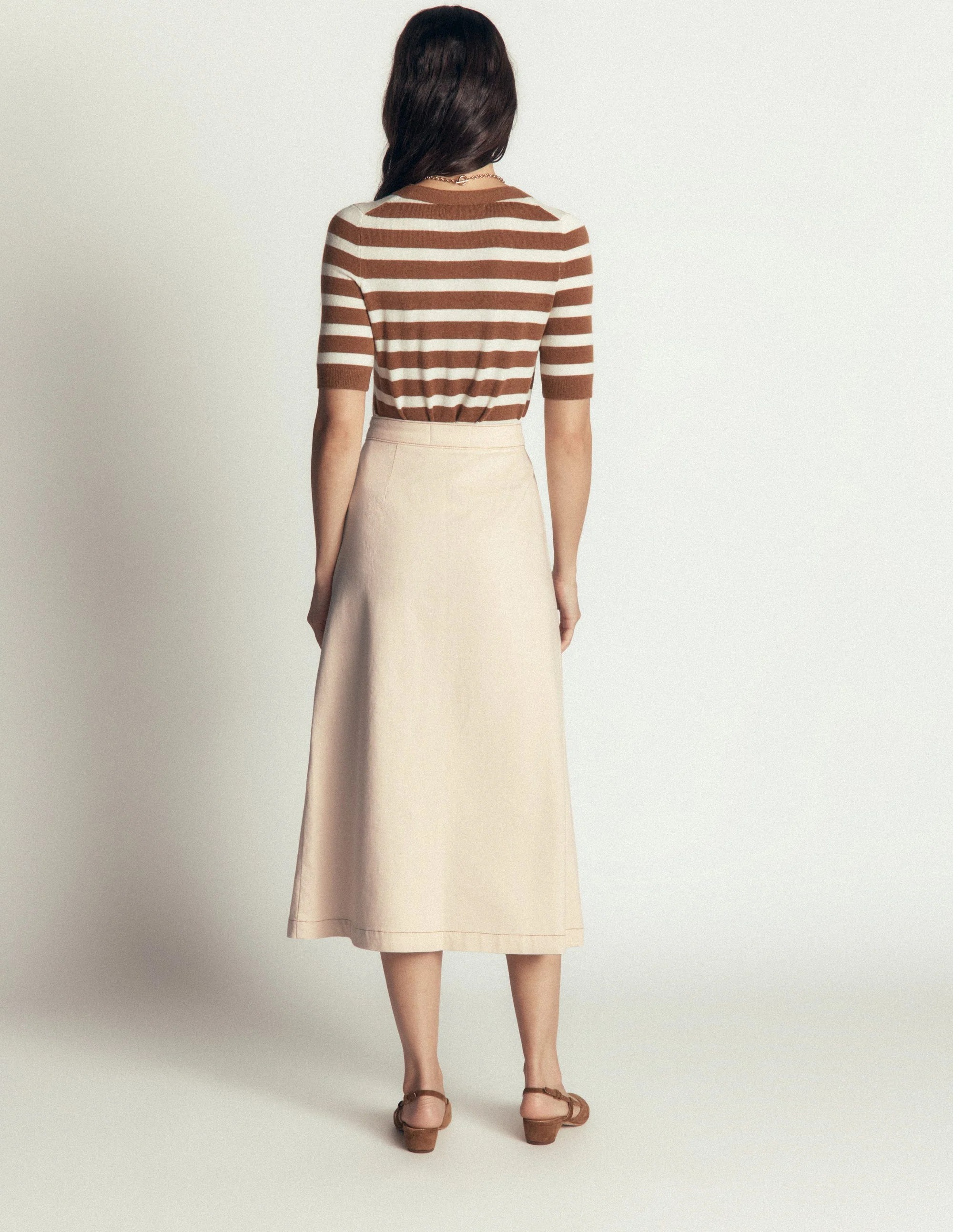 Val Button Denim Midi Skirt-Ecru - Image 6