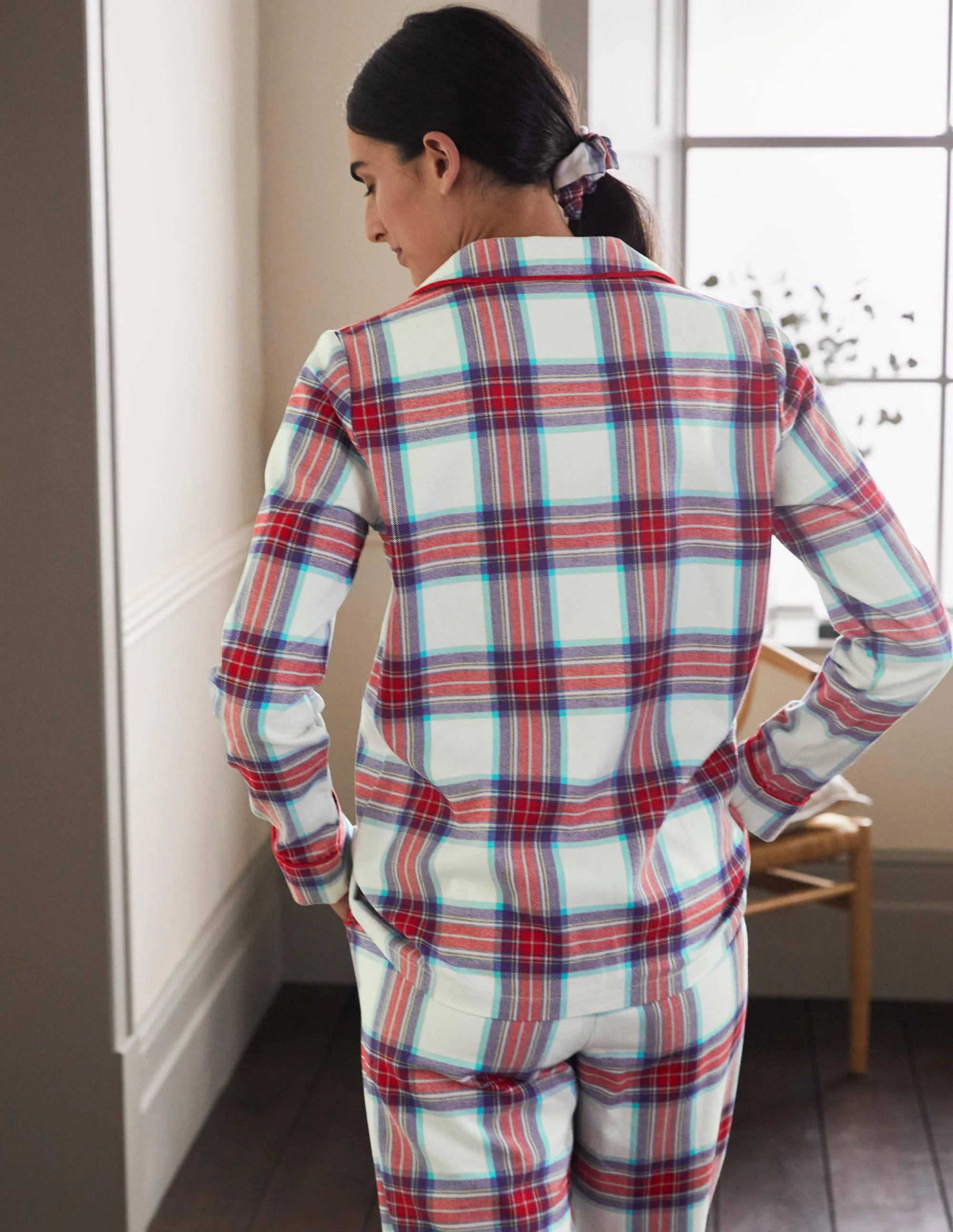 Vanessa Cosy Pajama Set-Ivory and Rockabilly Red Check - Image 2
