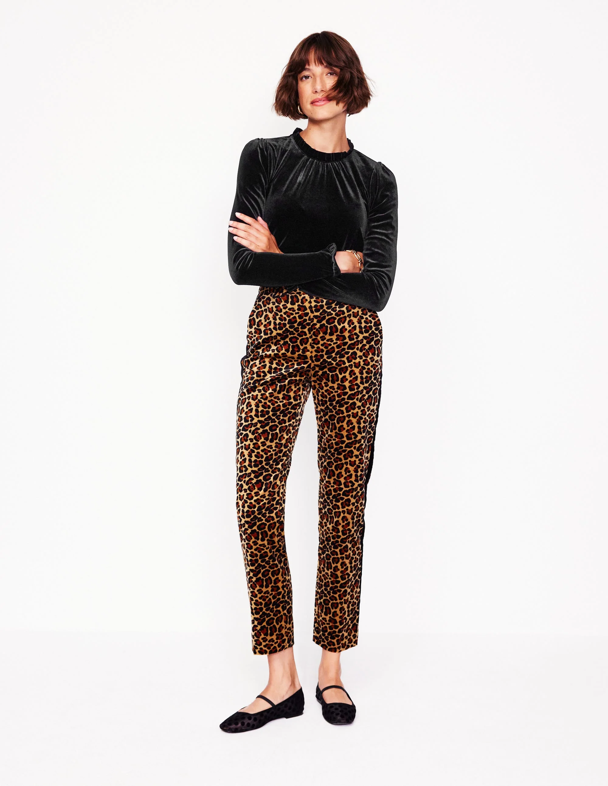 Velvet Frill Neck Top-Black - Image 4