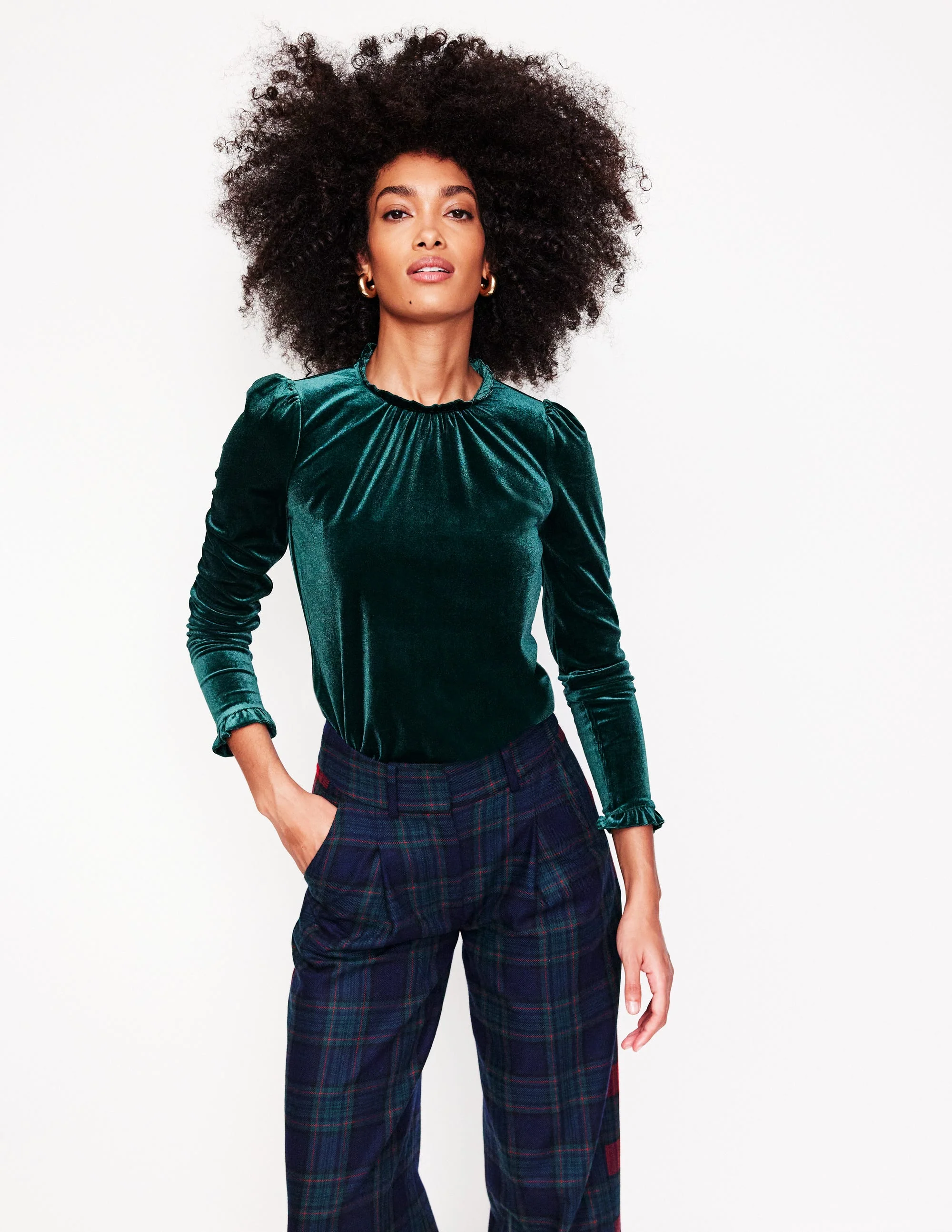 Velvet Frill Neck Top-Glade - Image 2