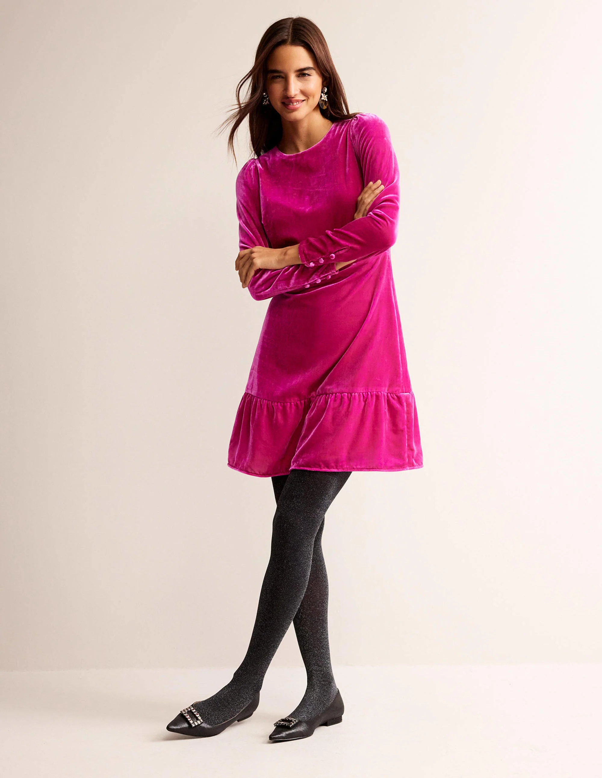 Velvet Short Dress-Vibrant Plum