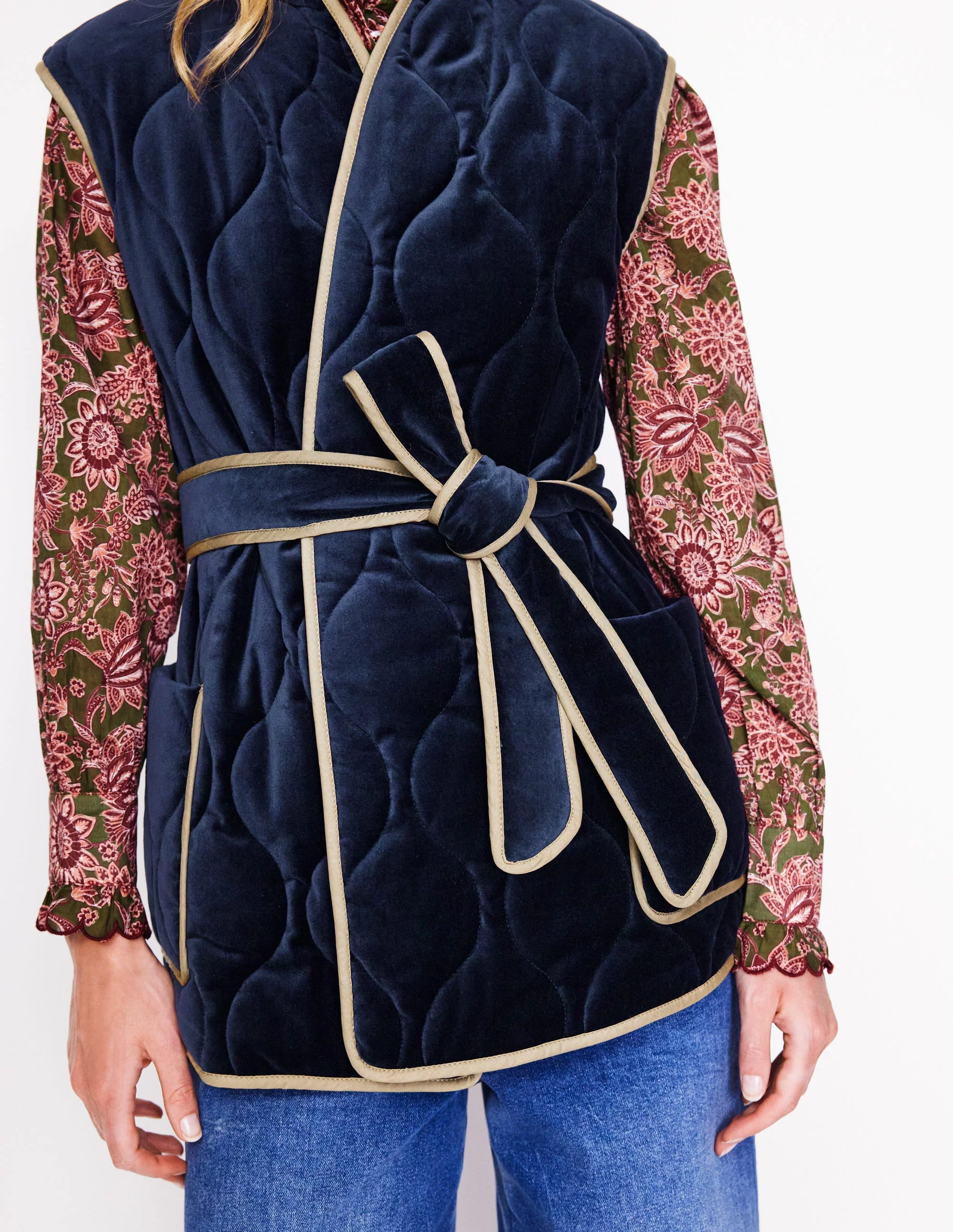 Velvet Wrap Waistcoat-Navy - Image 2