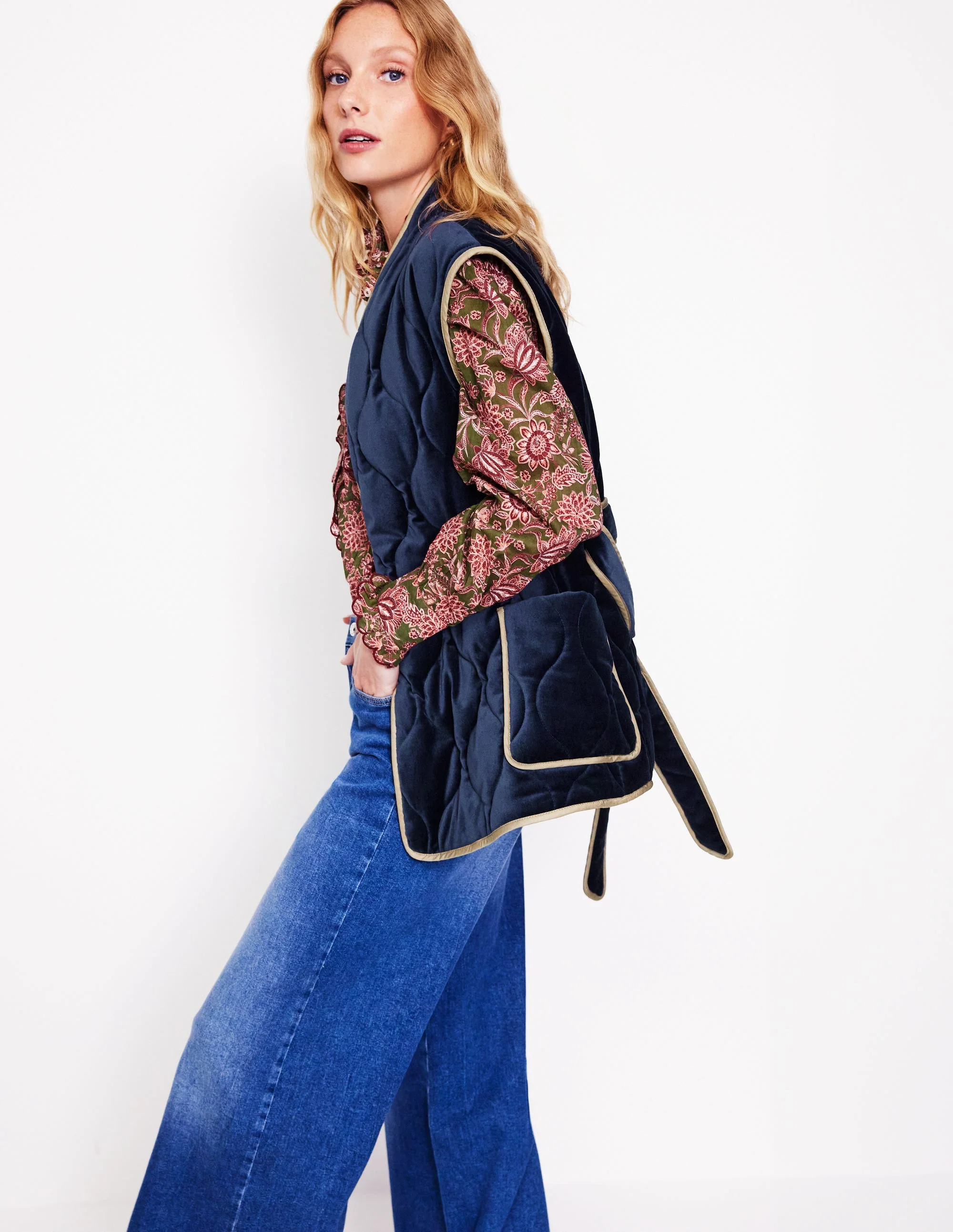 Velvet Wrap Waistcoat-Navy - Image 4