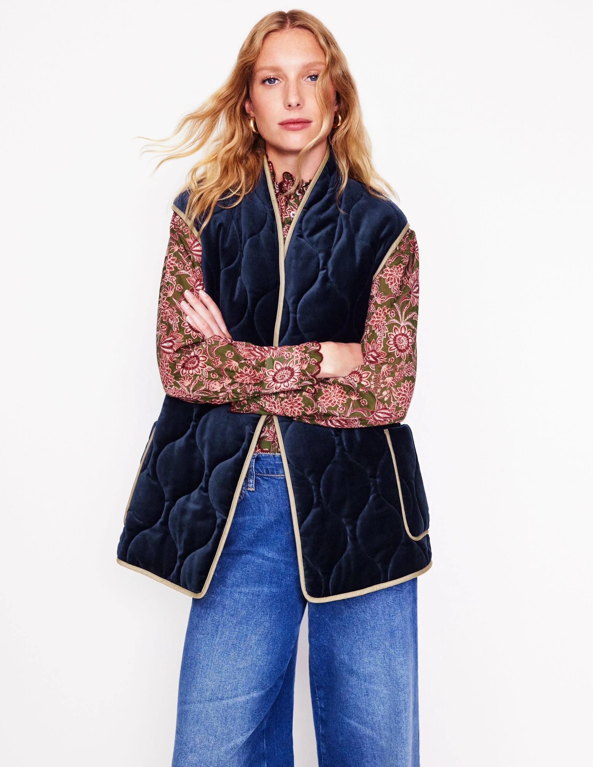 Velvet Wrap Waistcoat-Navy - Image 5