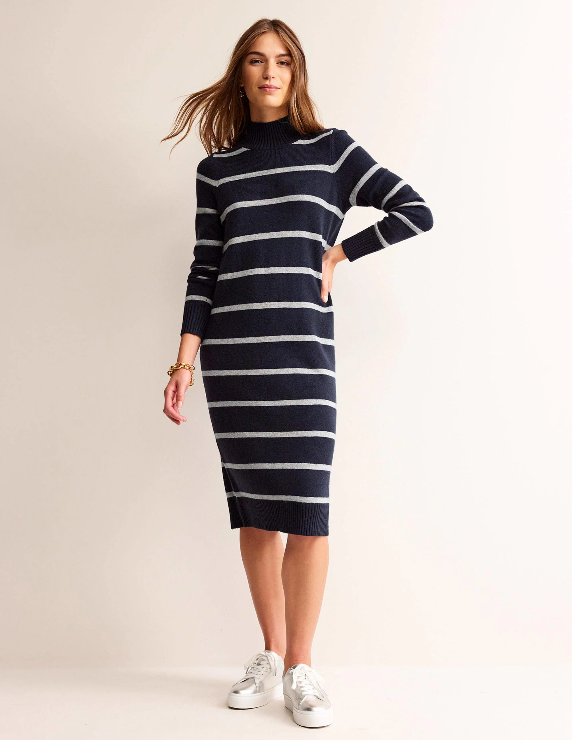 Verity Knitted Dress-Navy and Grey Melange - Image 2