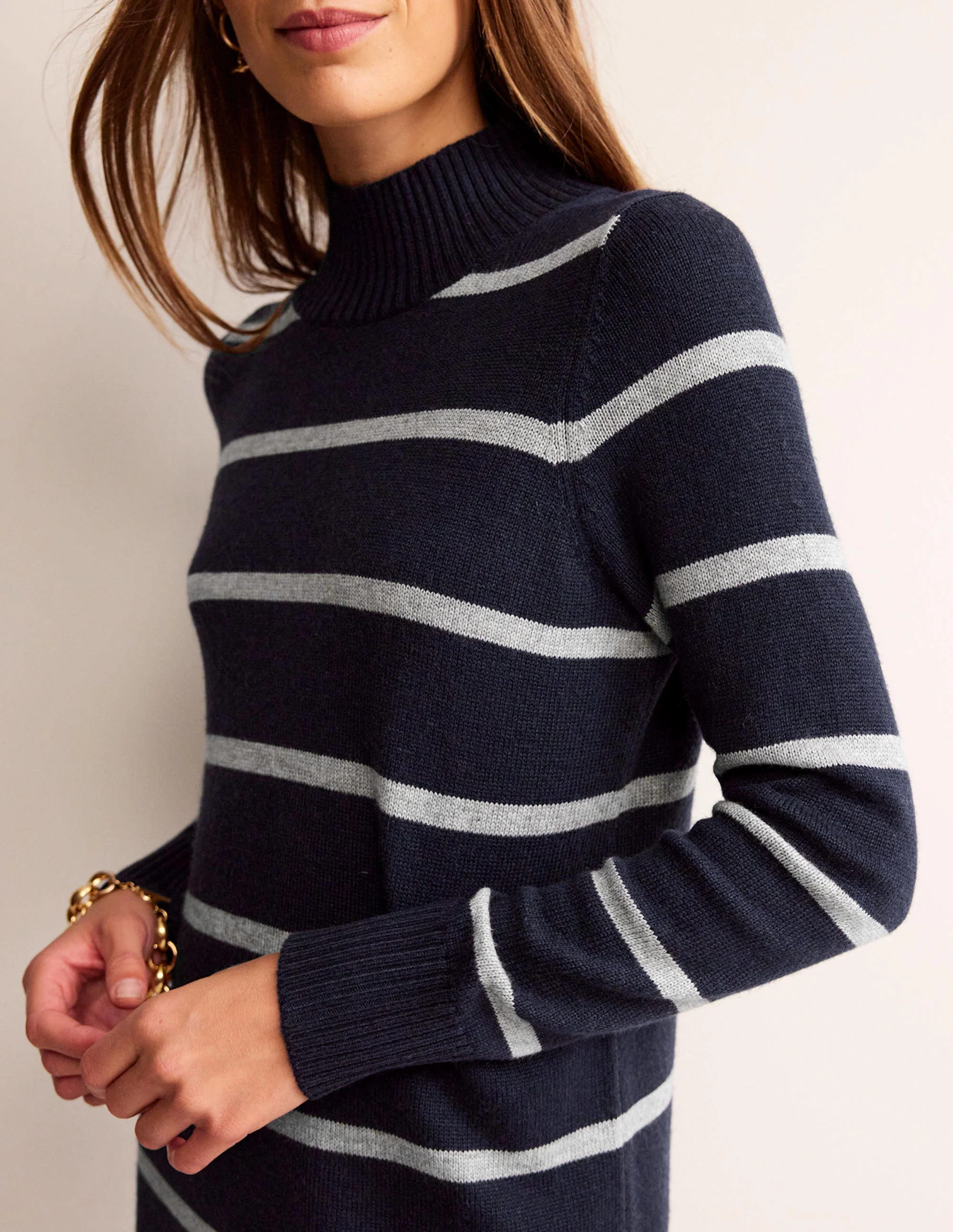Verity Knitted Dress-Navy and Grey Melange - Image 3