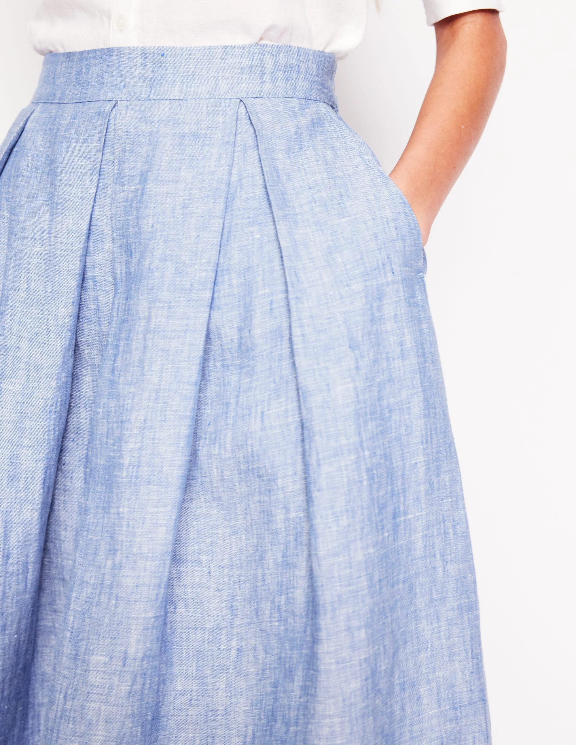 Verity Linen Midi Skirt-Grey Blue Chambray - Image 2