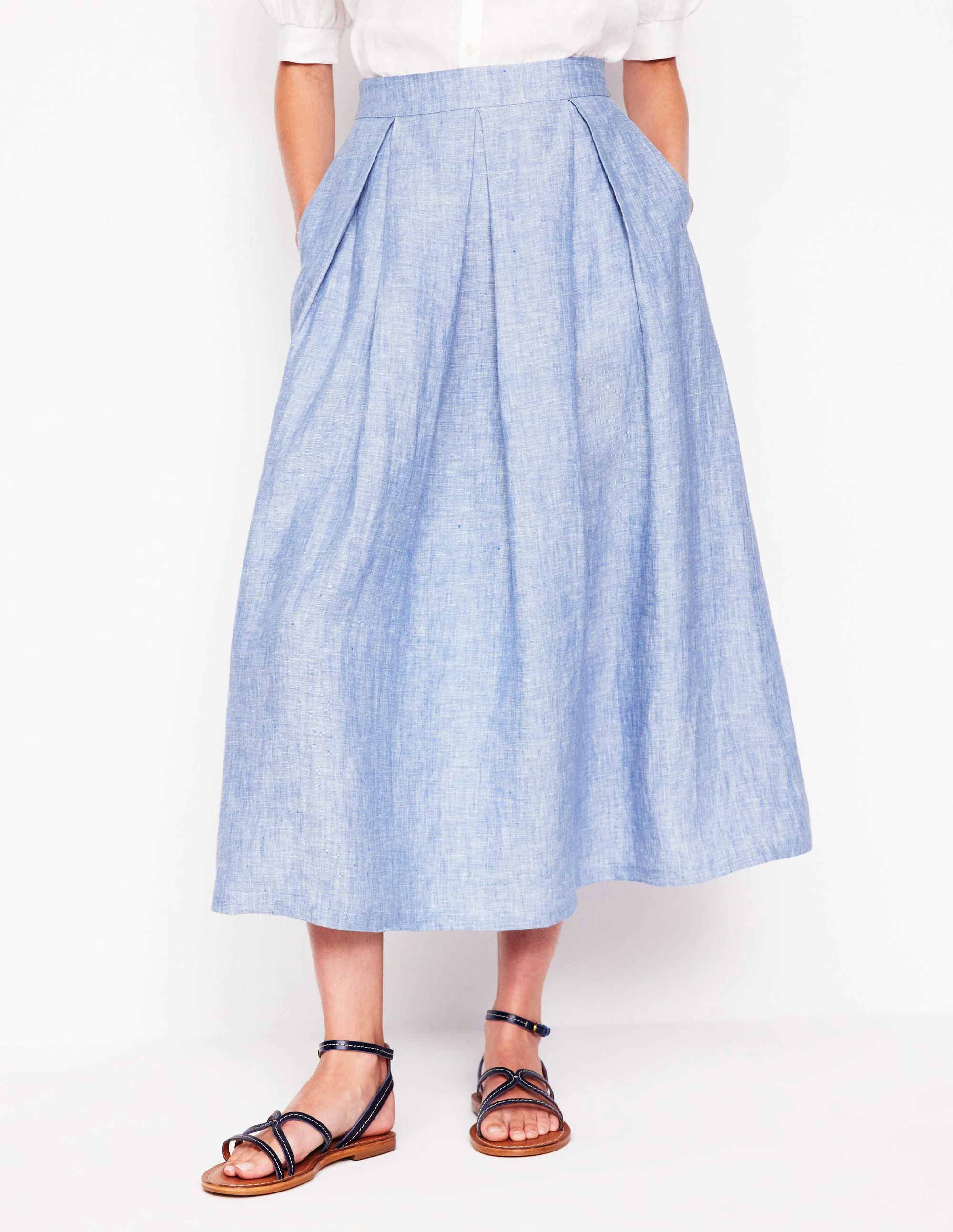 Verity Linen Midi Skirt-Grey Blue Chambray - Image 4