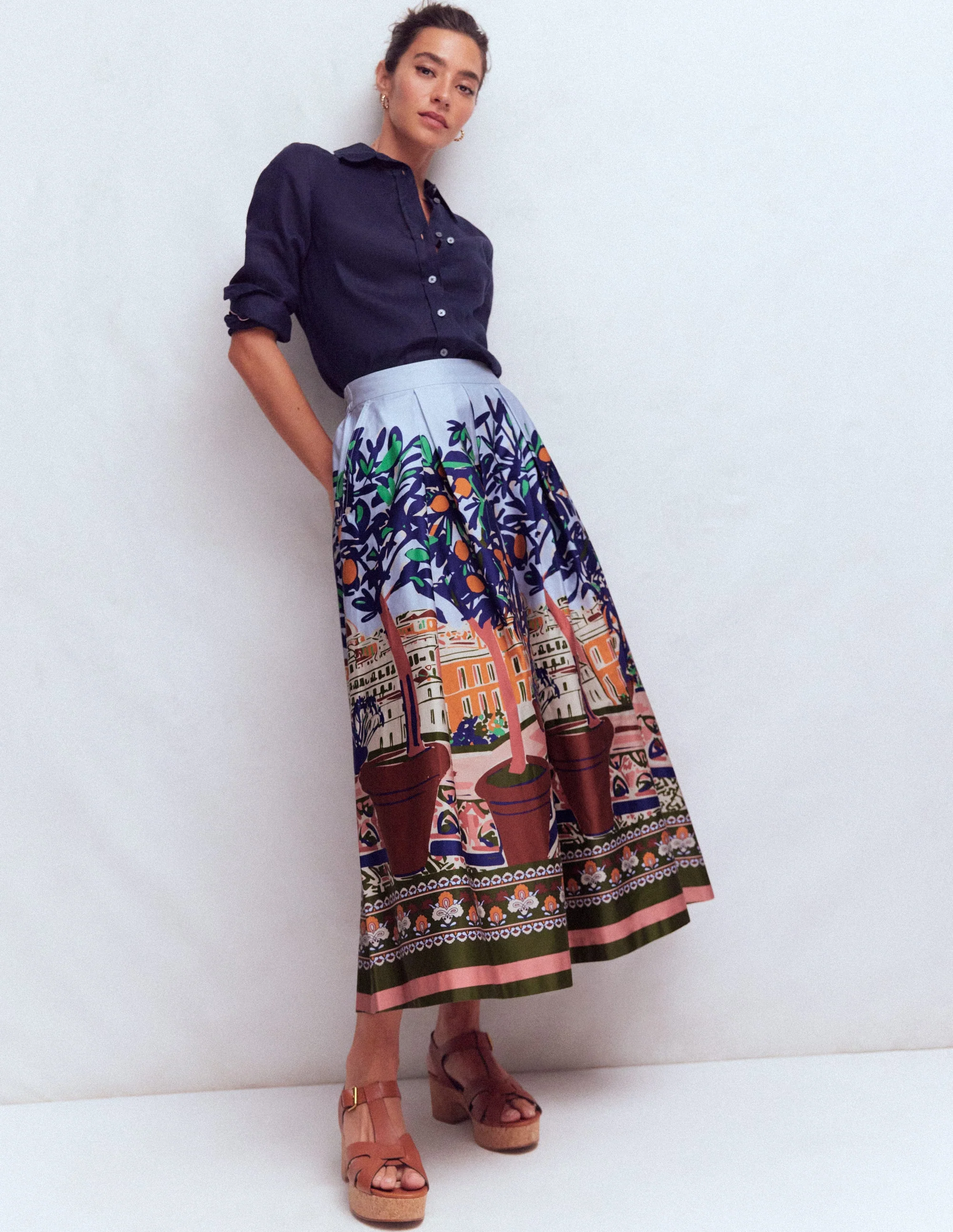 Verity Sateen Skirt-Multi, Balcony Scene - Image 4
