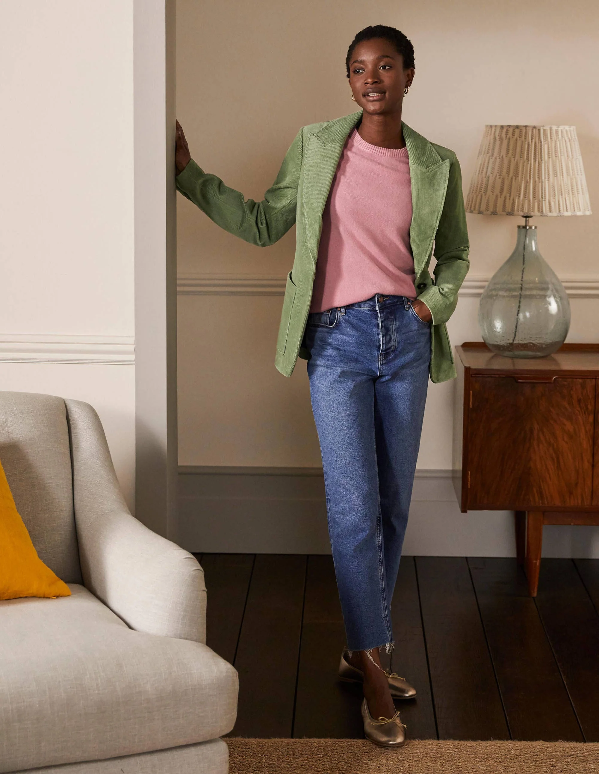 Victoria Cord Blazer-Light Olive - Image 3
