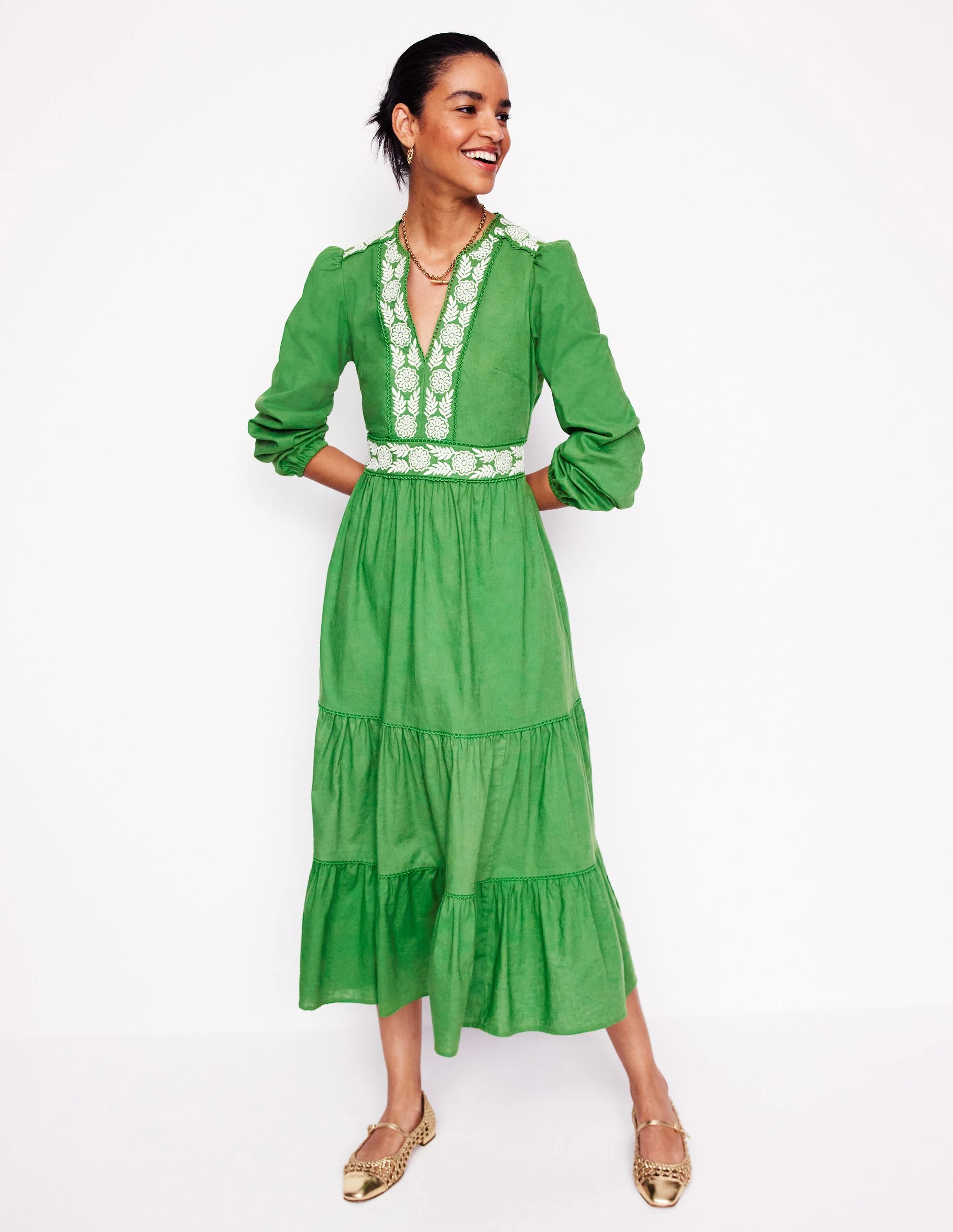 Violet Linen Blend Midi Dress-Paradise Green - Image 4