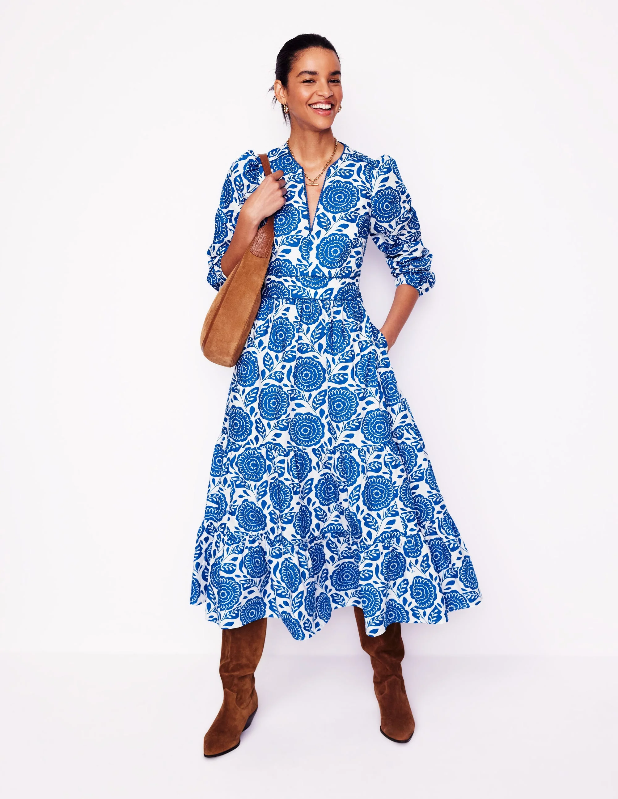 Violet Midi Dress-Gallery Blue, Dahlia Stamp - Image 5