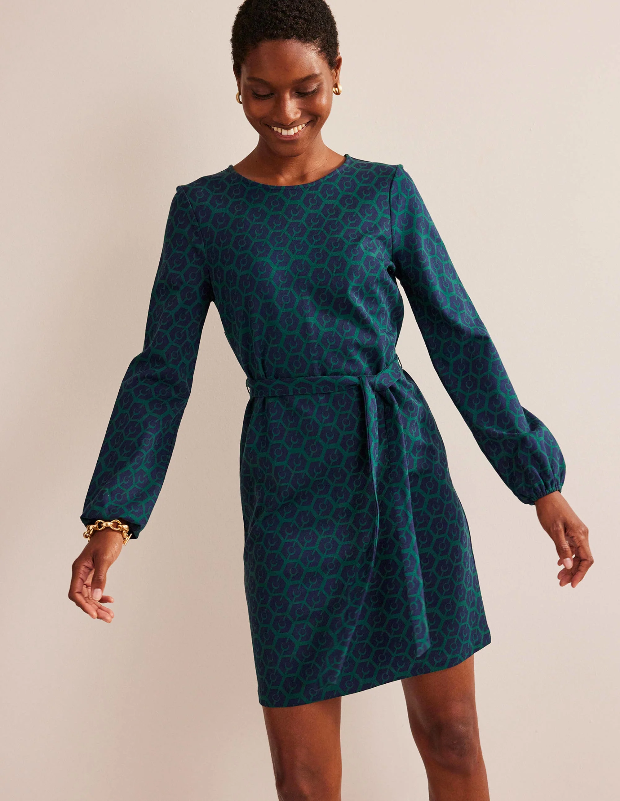 Violet Ponte Shift Dress-Emerald Night, Reverie