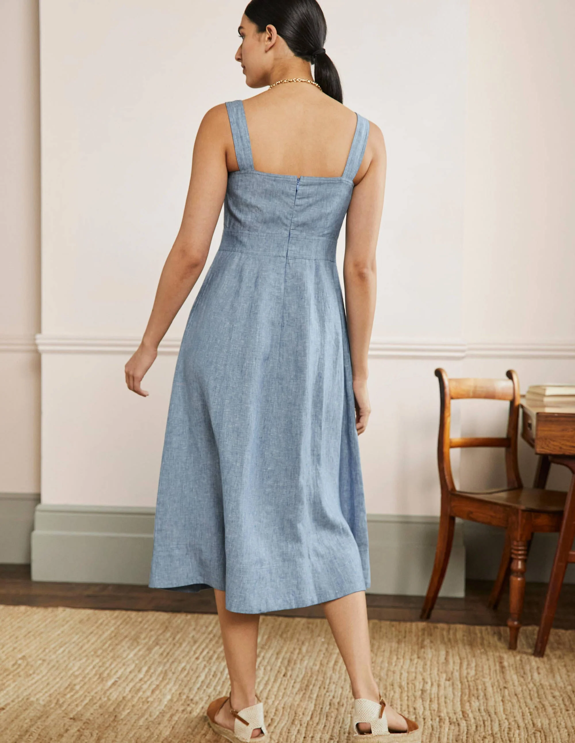 Virginie Linen Midi Dress-Chambray - Image 3