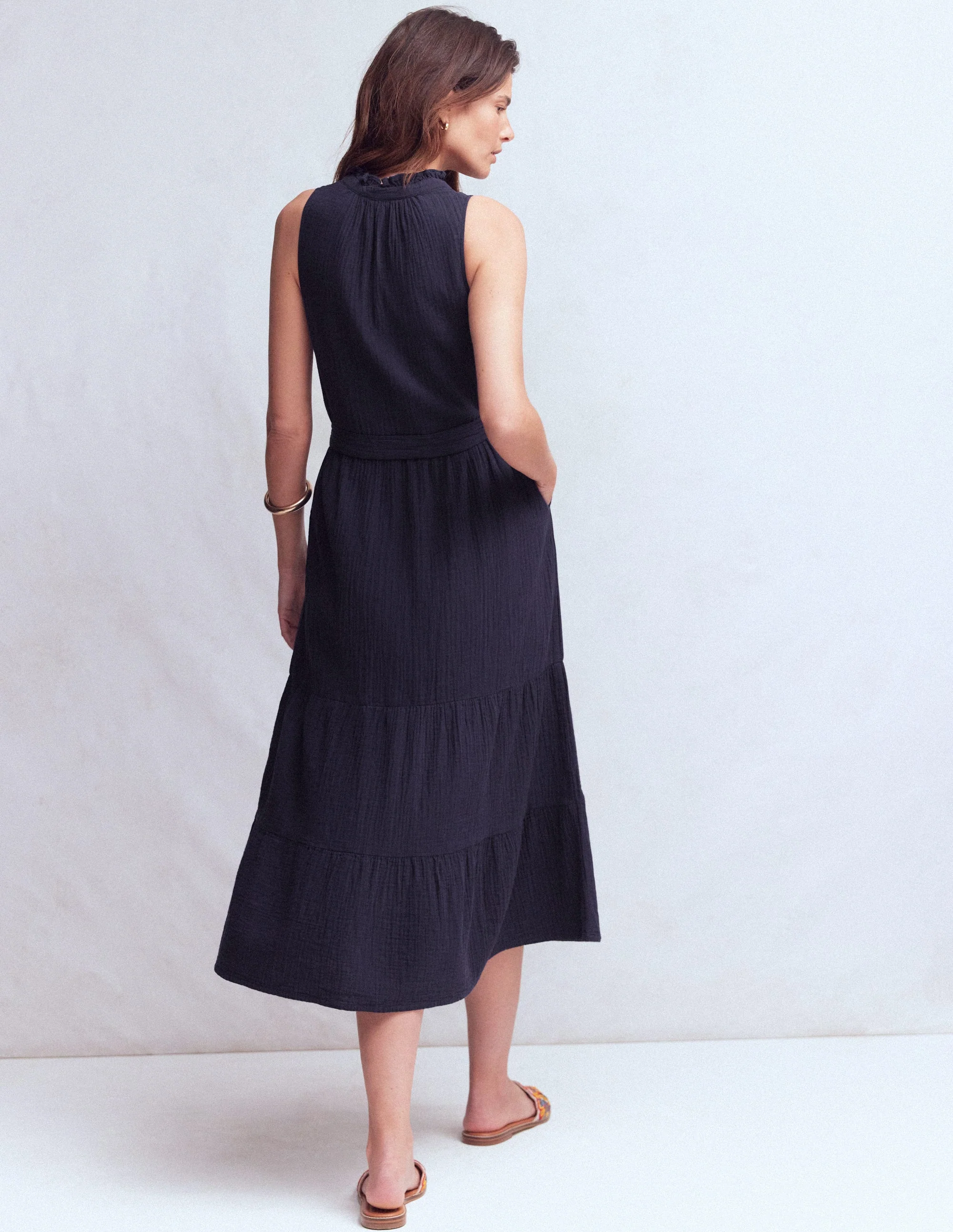 Viv Double Cloth Maxi Dress-Navy - Image 3