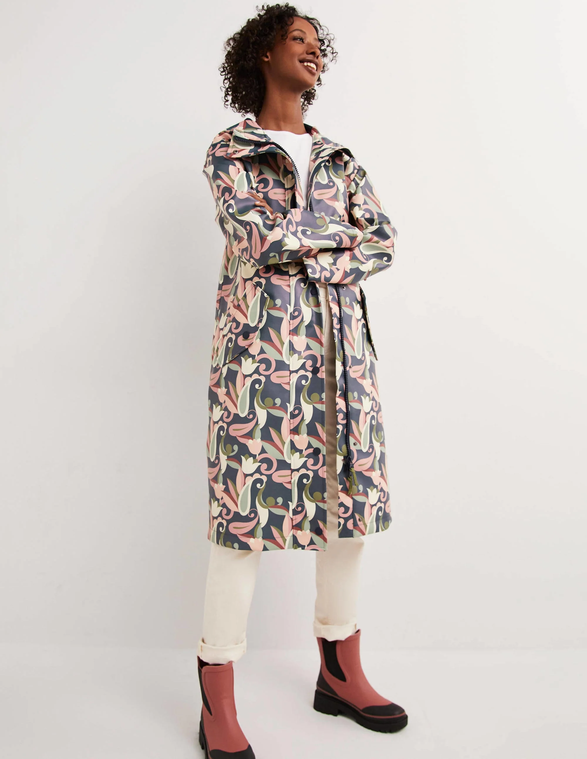 Waterproof Longline Raincoat-Multi, Paisley Meadow