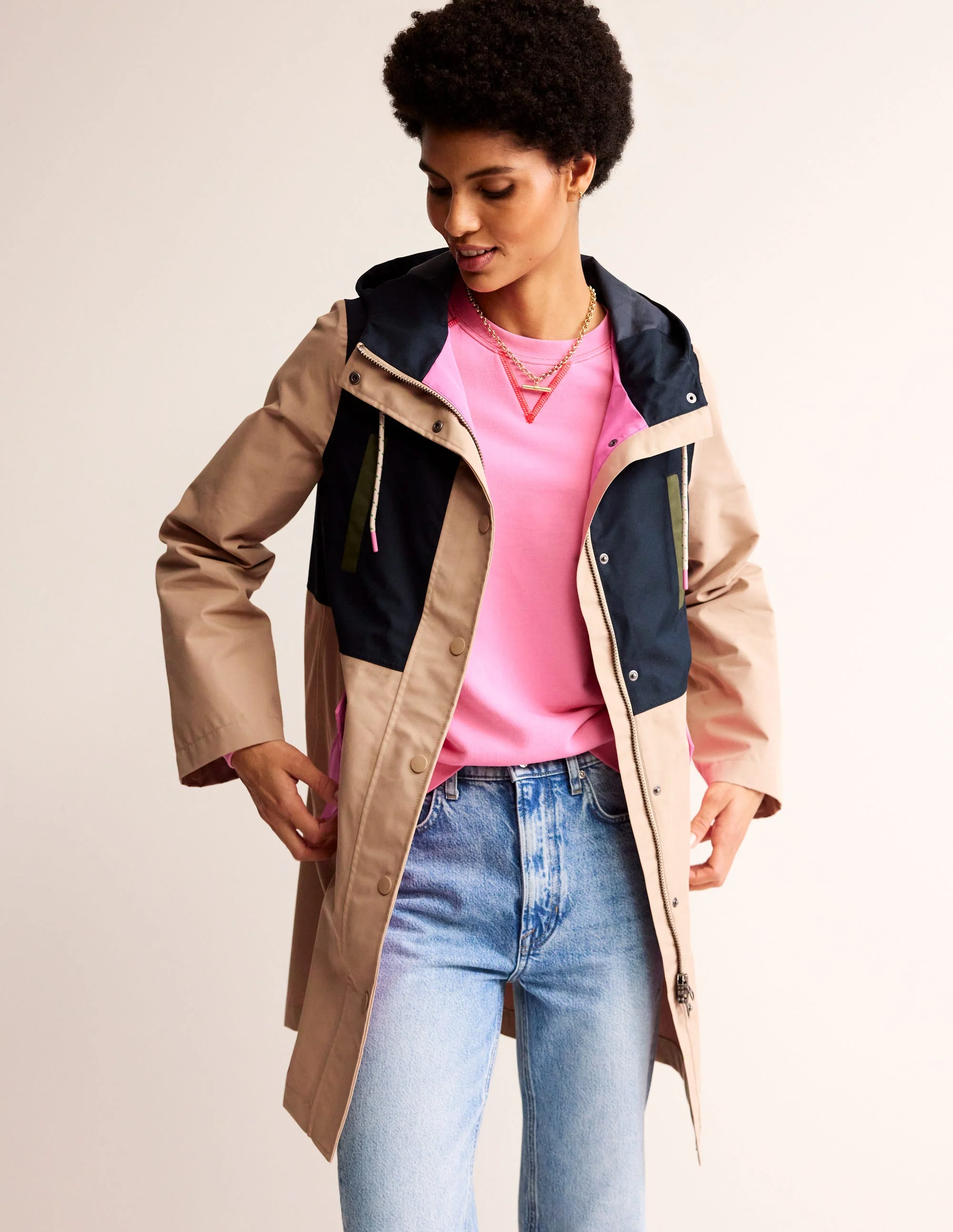Wells Waterproof Coat-Neutral Colourblock - Image 2