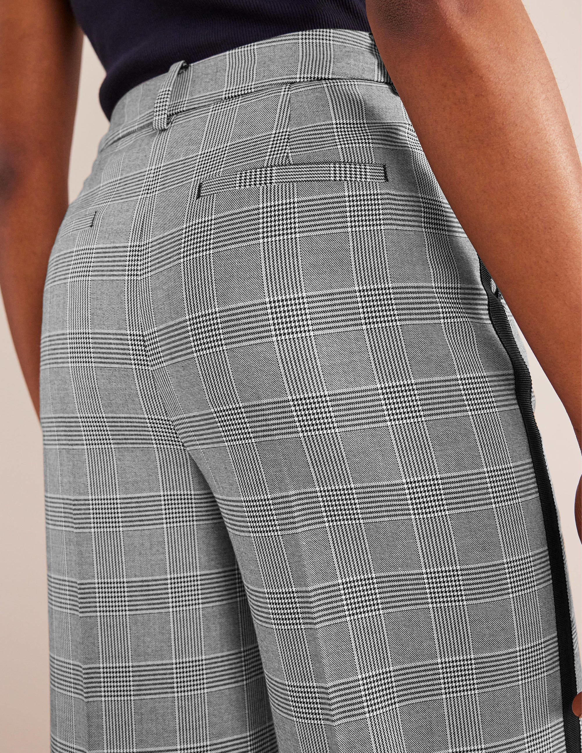 Wesbourne Wide Leg Pants-Check with Navy Side Stripe - Image 5