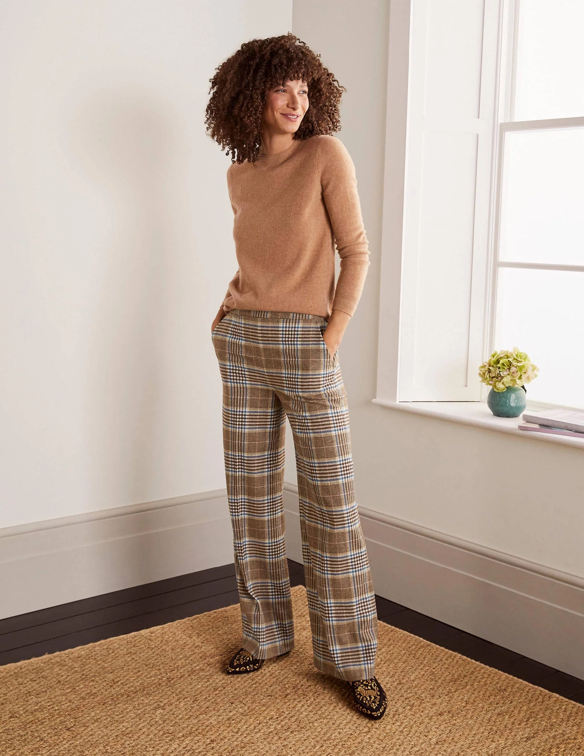 Wesley Wool Pants-Brown and Coral Check - Image 5