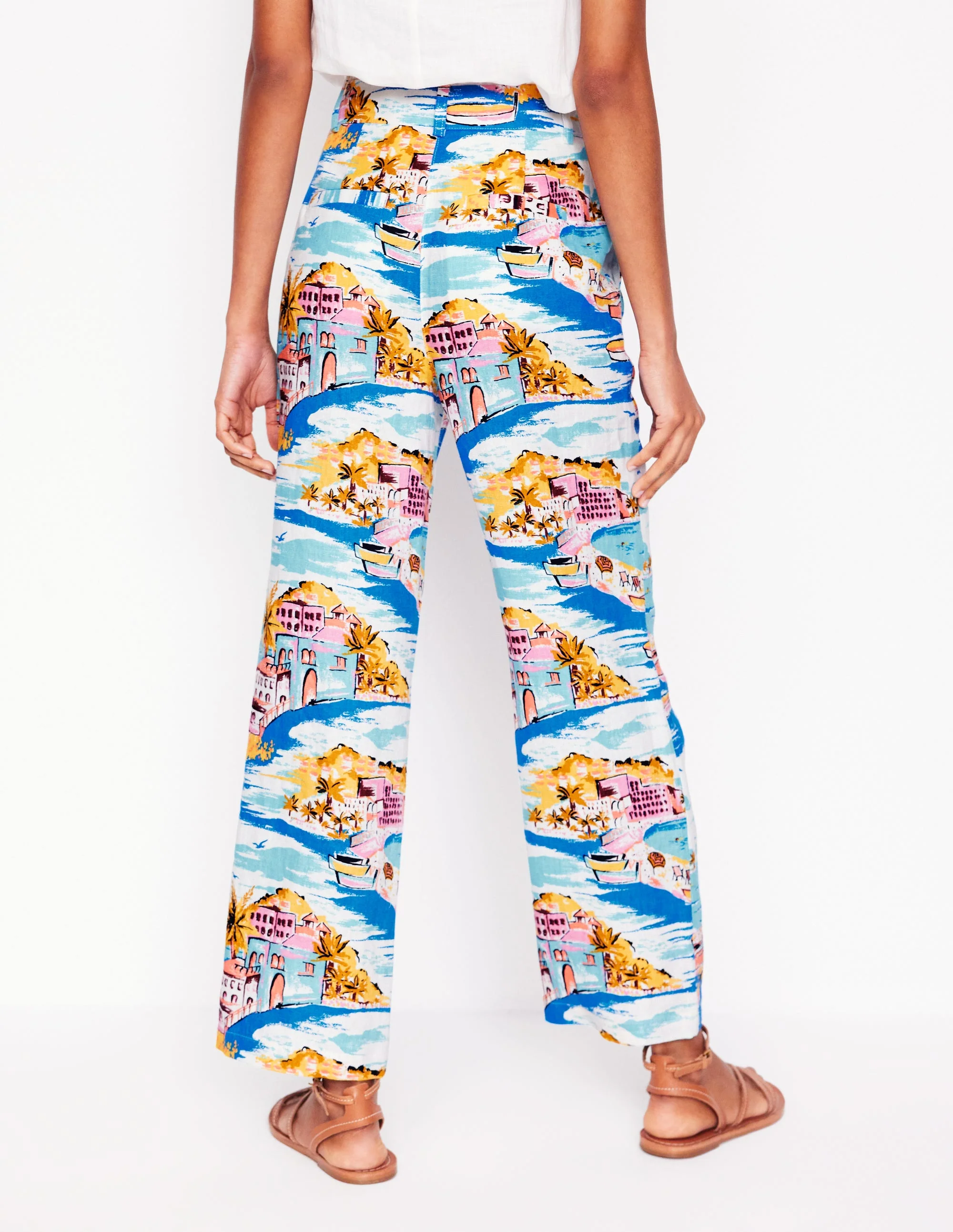 Westbourne Crop Linen Pants-Multi, Paradise Bay - Image 4