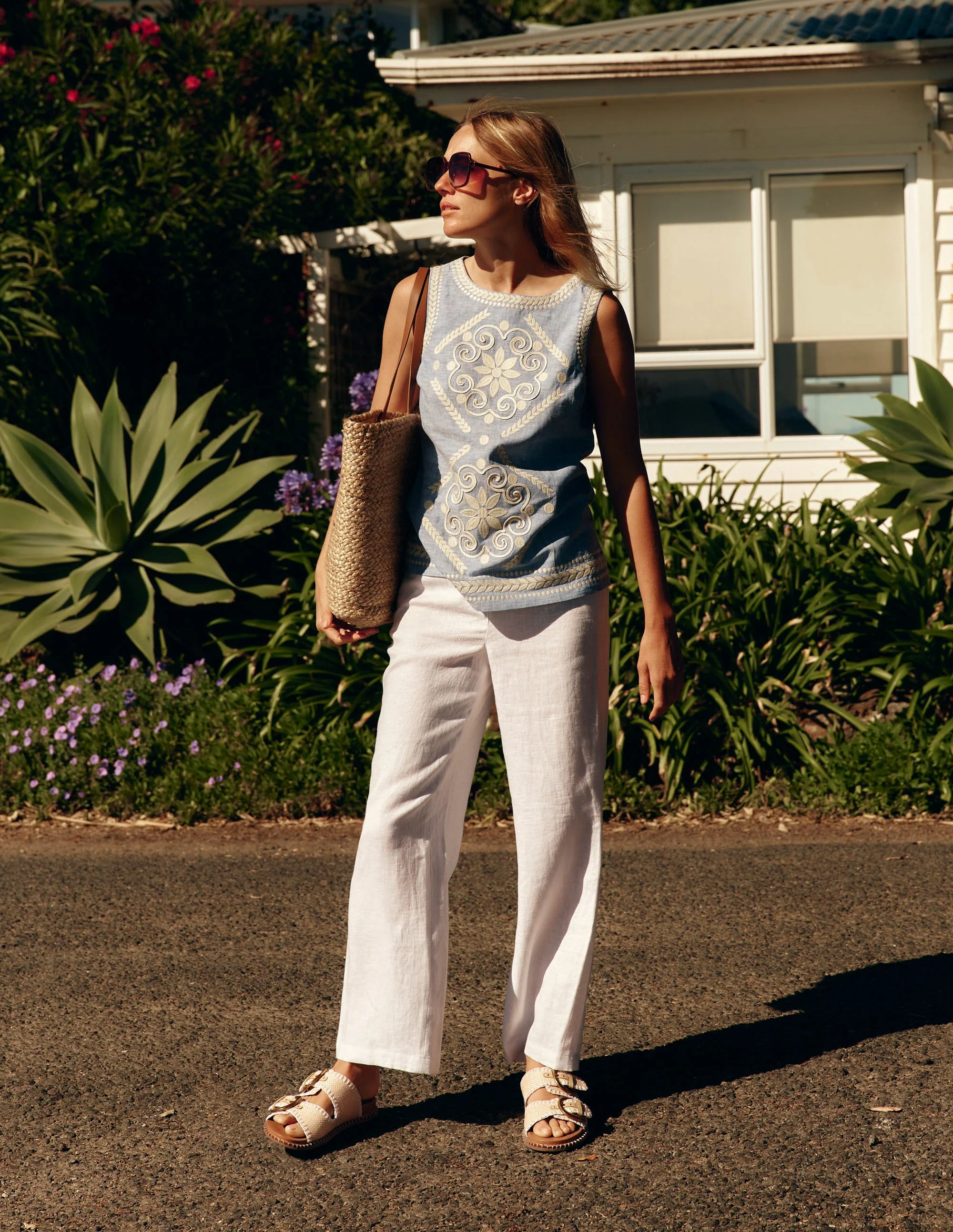 Westbourne Crop Linen Pants-White - Image 5