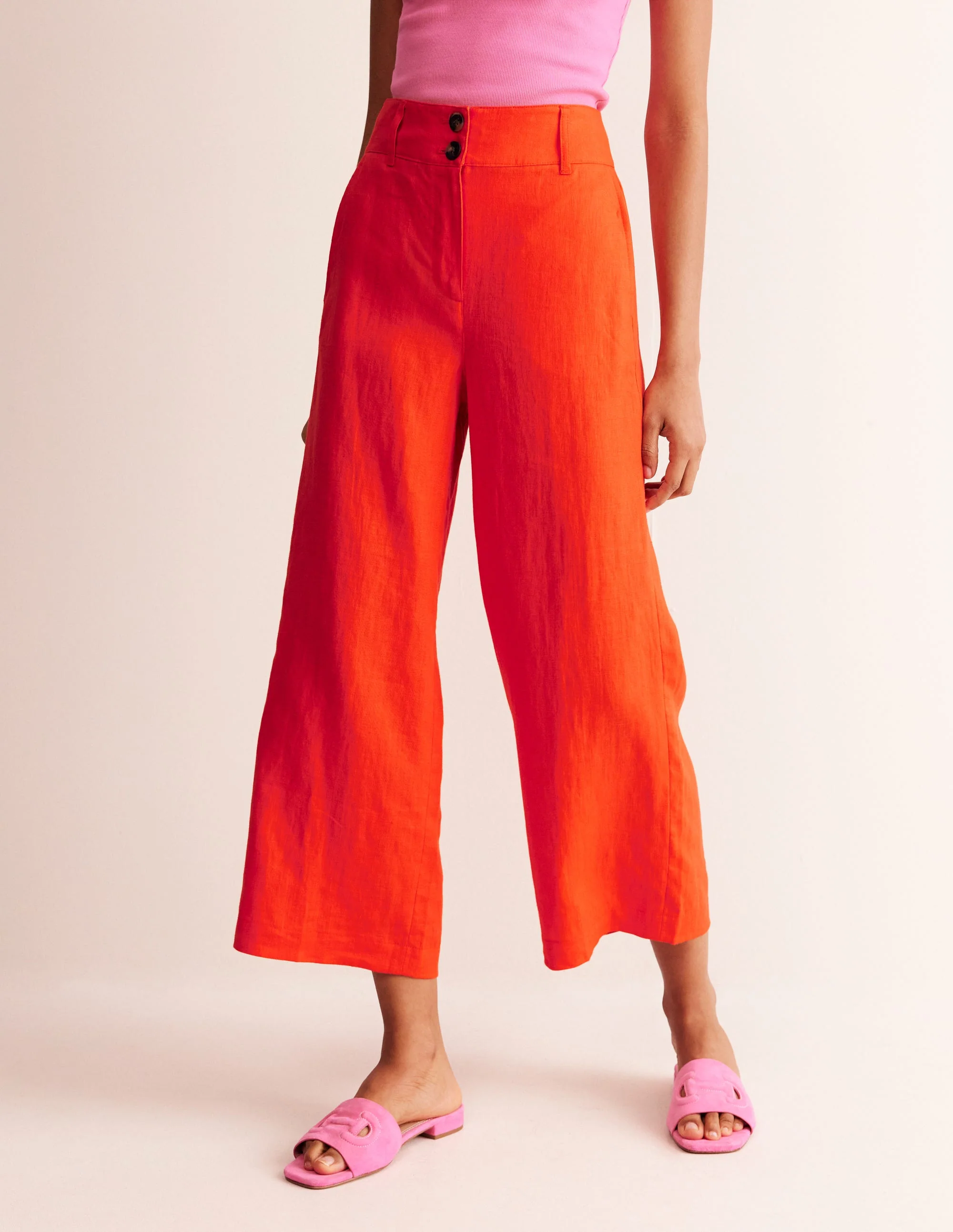 Westbourne Cropped Linen Pants-Mandarin Orange - Image 4