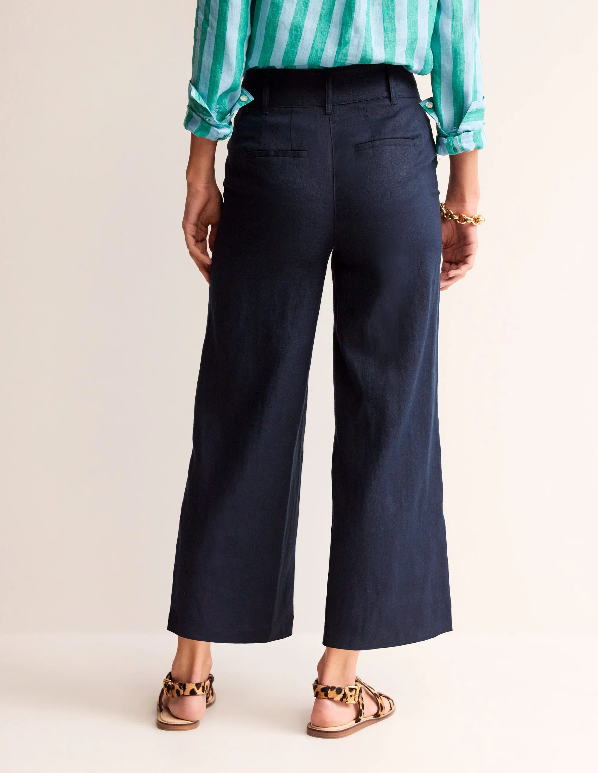 Westbourne Cropped Linen Pants-Navy - Image 3