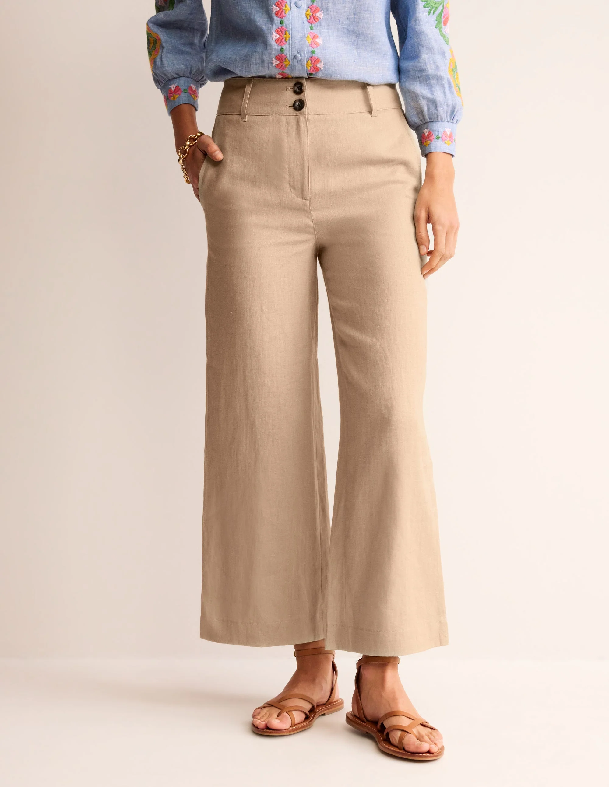 Westbourne Cropped Linen Pants-Neutral - Image 4